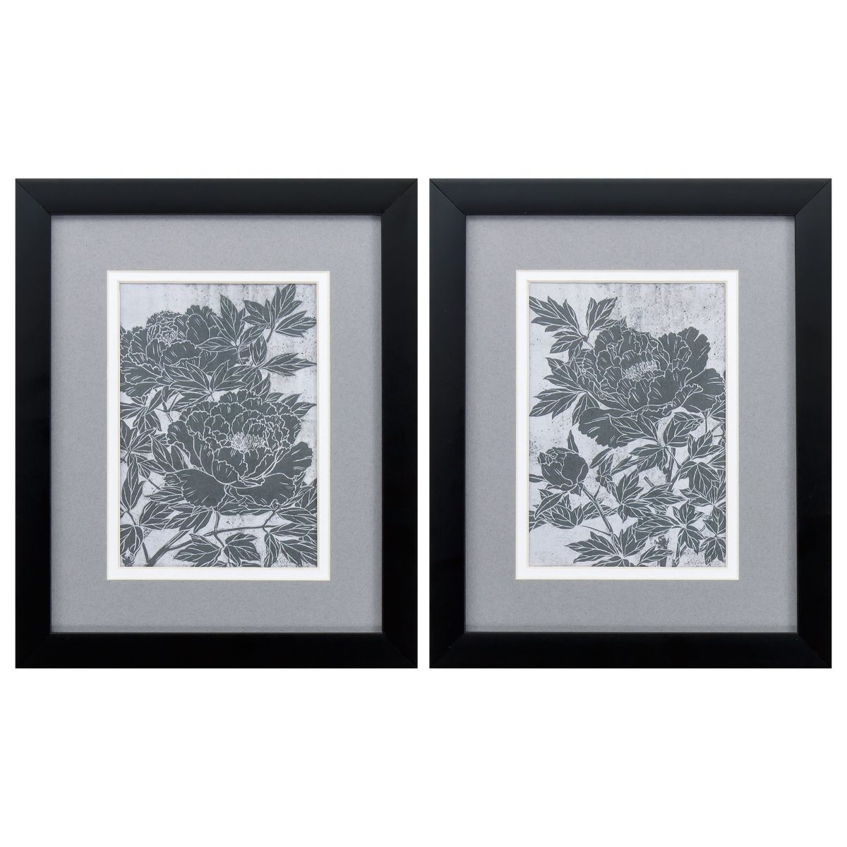 HomeRoots 365148 Black Wood Framed 11-Inches H x 9-Inches W Floral Glass Print