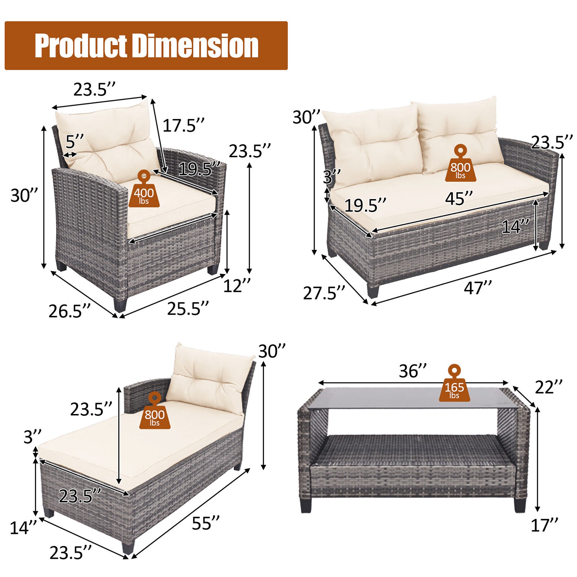 Forclover HYFL-569WH+ Patio-Conversation-Sets - View #2