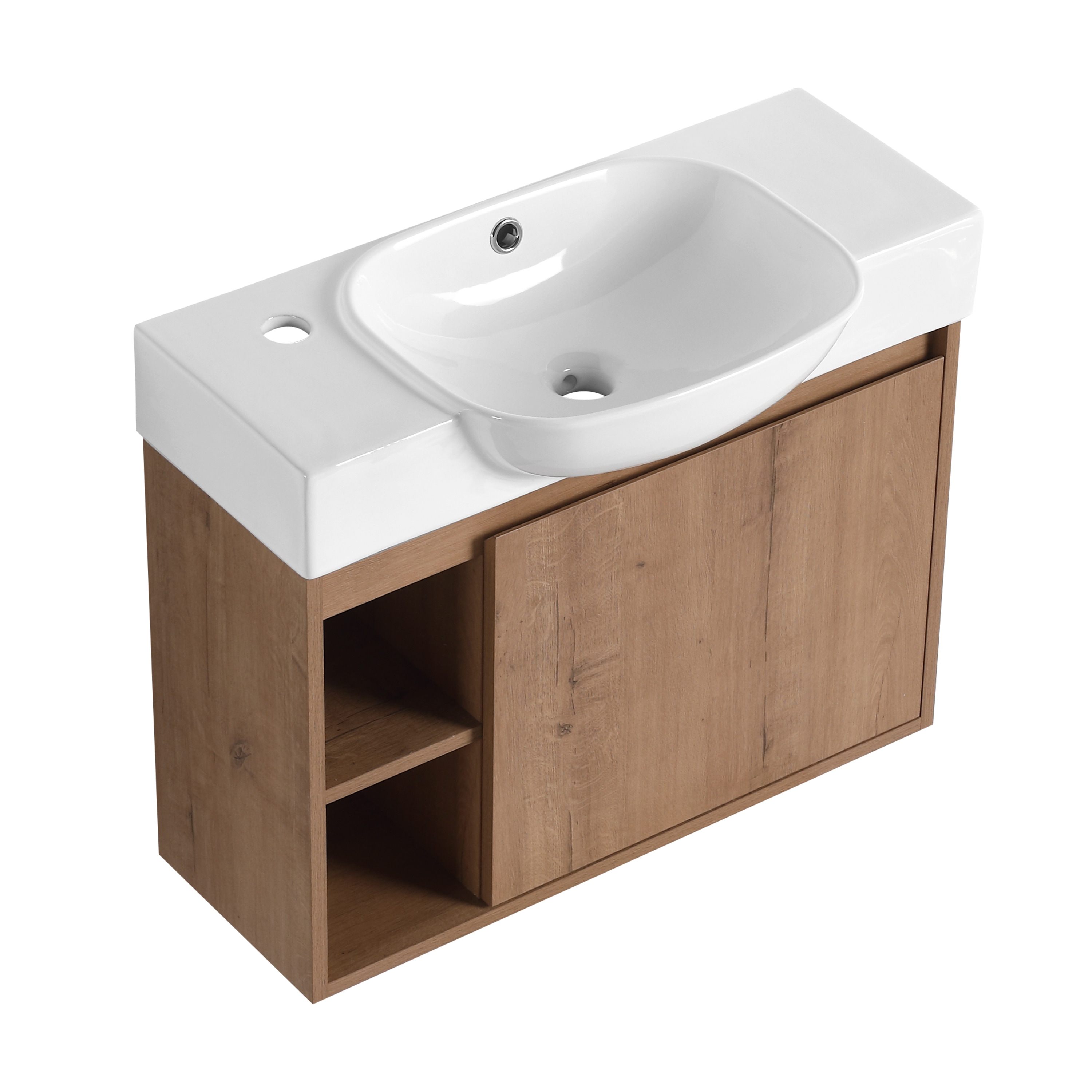 Wooakway 26 Inch Bathroom Vanity Wall Mounted Floating Plywood Single Cabinet White White Ceramic Sink KD Packed Soft Close Door Modern Style