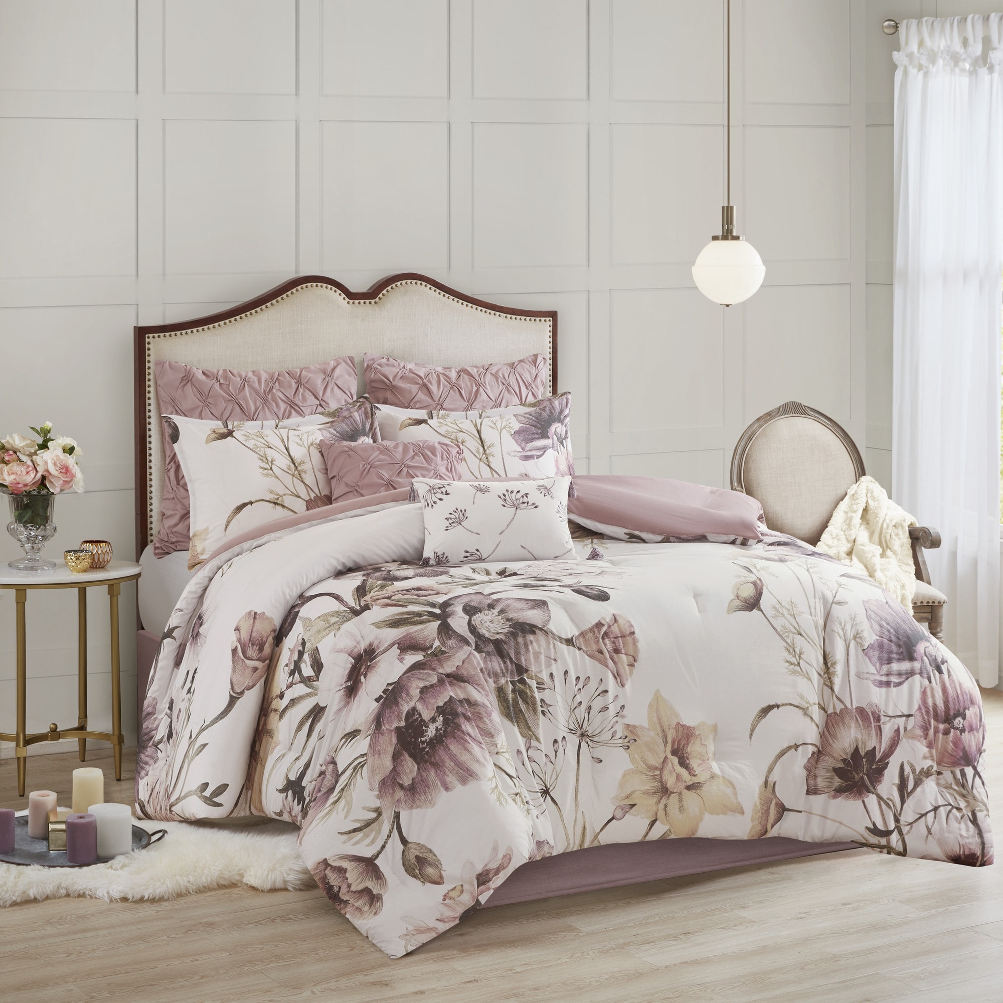 HyperDrop Cart Queen Blush Cotton 8-Piece Printed Comforter Set - Grade A Heavy-Duty Stitching For Master Suite