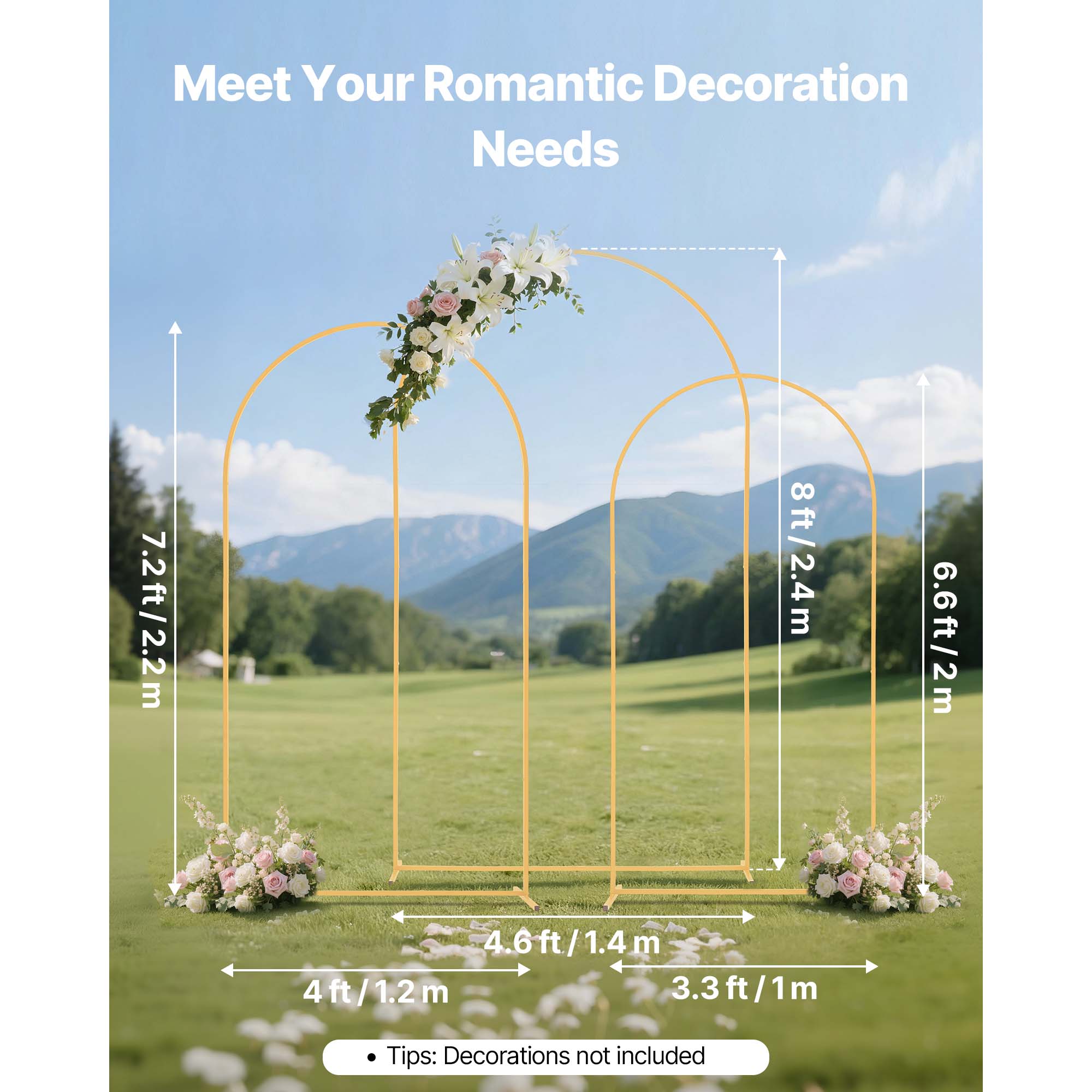 VEVOR Arch Backdrop Stand Set of 3 8/7.2/6.6 ft Stable Structure Easy ...