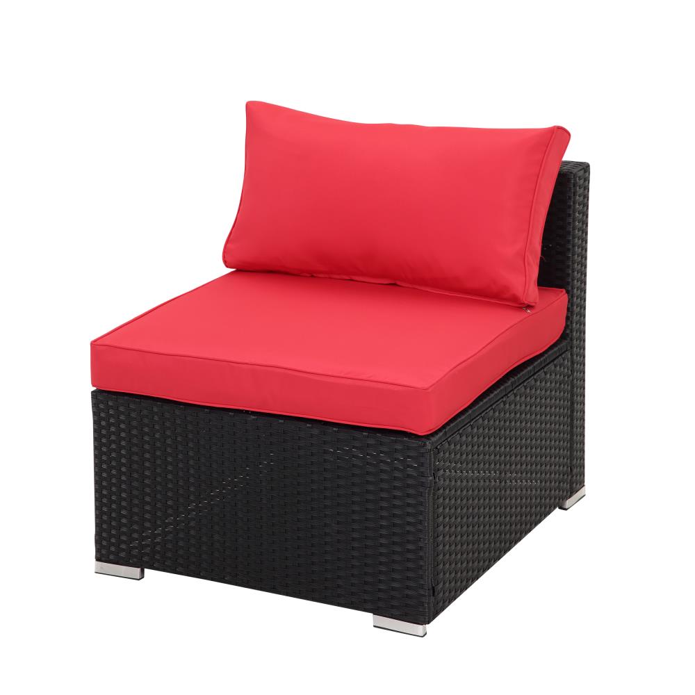 CASAINC CN7102-2-RE Rattan Outdoor Sofa with Red Cushions and Rattan Frame