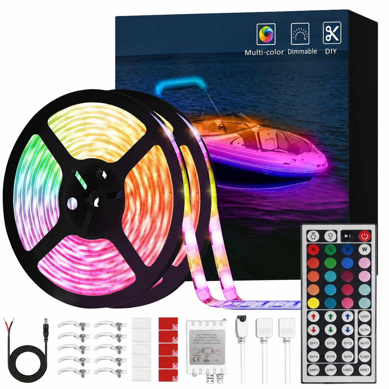 Oyezvary  Boat Strip Lights Waterproof 32.8FT 12v RGB Marine Pontoon Boat Lights for Interior Deck Cabin Night Fishing Lighting for Jon Bass