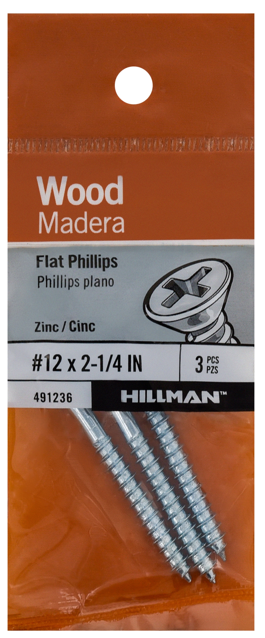 Hillman 491236 #12 x 2-1/4-in Zinc-plated Interior Wood screws ( 3 -Per Box )
