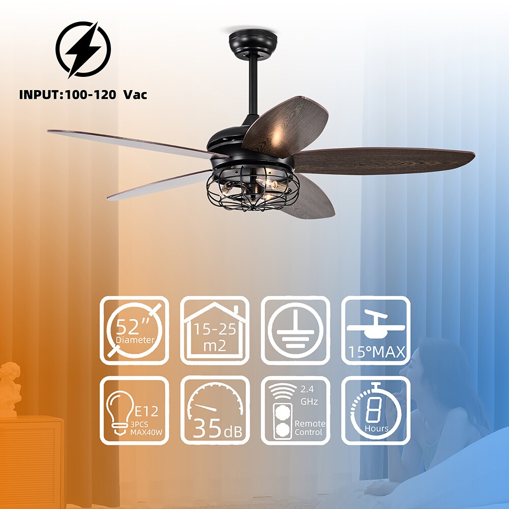 Sunrinx 52-in Brown Indoor/Outdoor Ceiling Fan with Light and 
