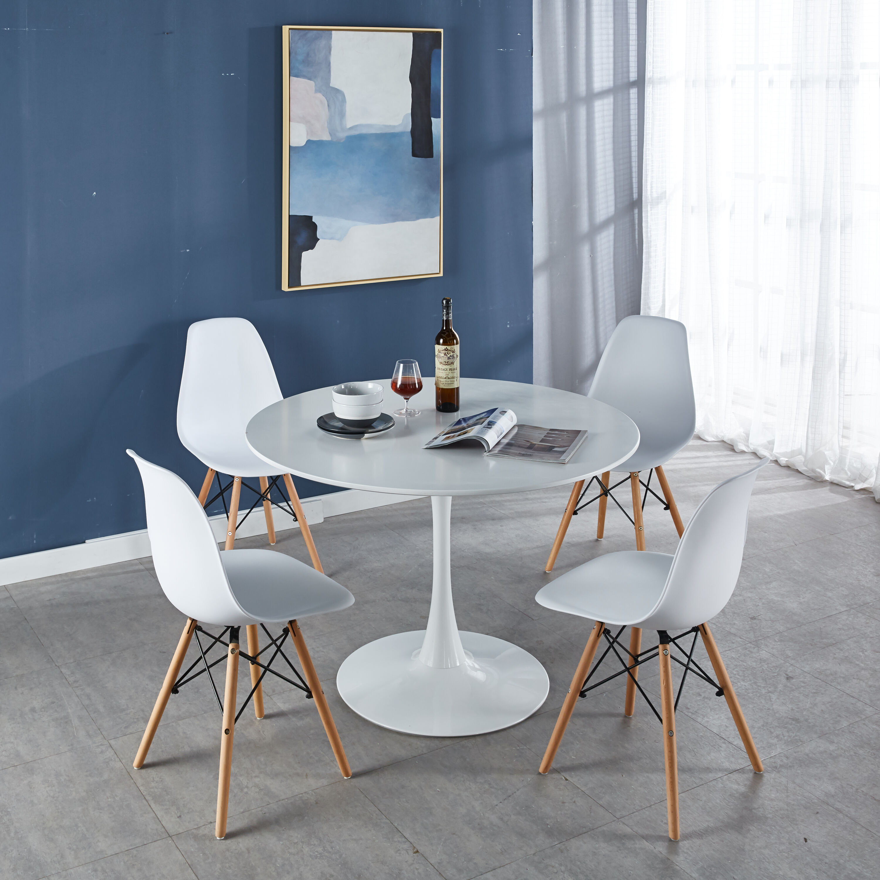 Flynama L-234S00036 White Contemporary/Modern Dining Room Set with Round Table ( Seats 4 )