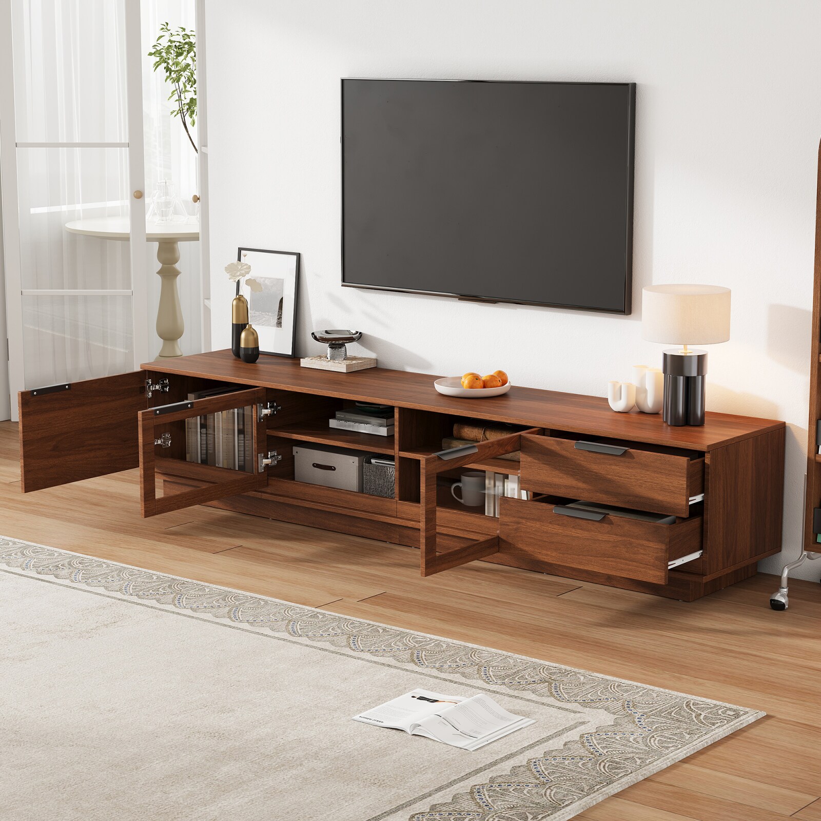 CHITA 78.74-Inch Walnut Modern TV Stand Media Console with Cable ...