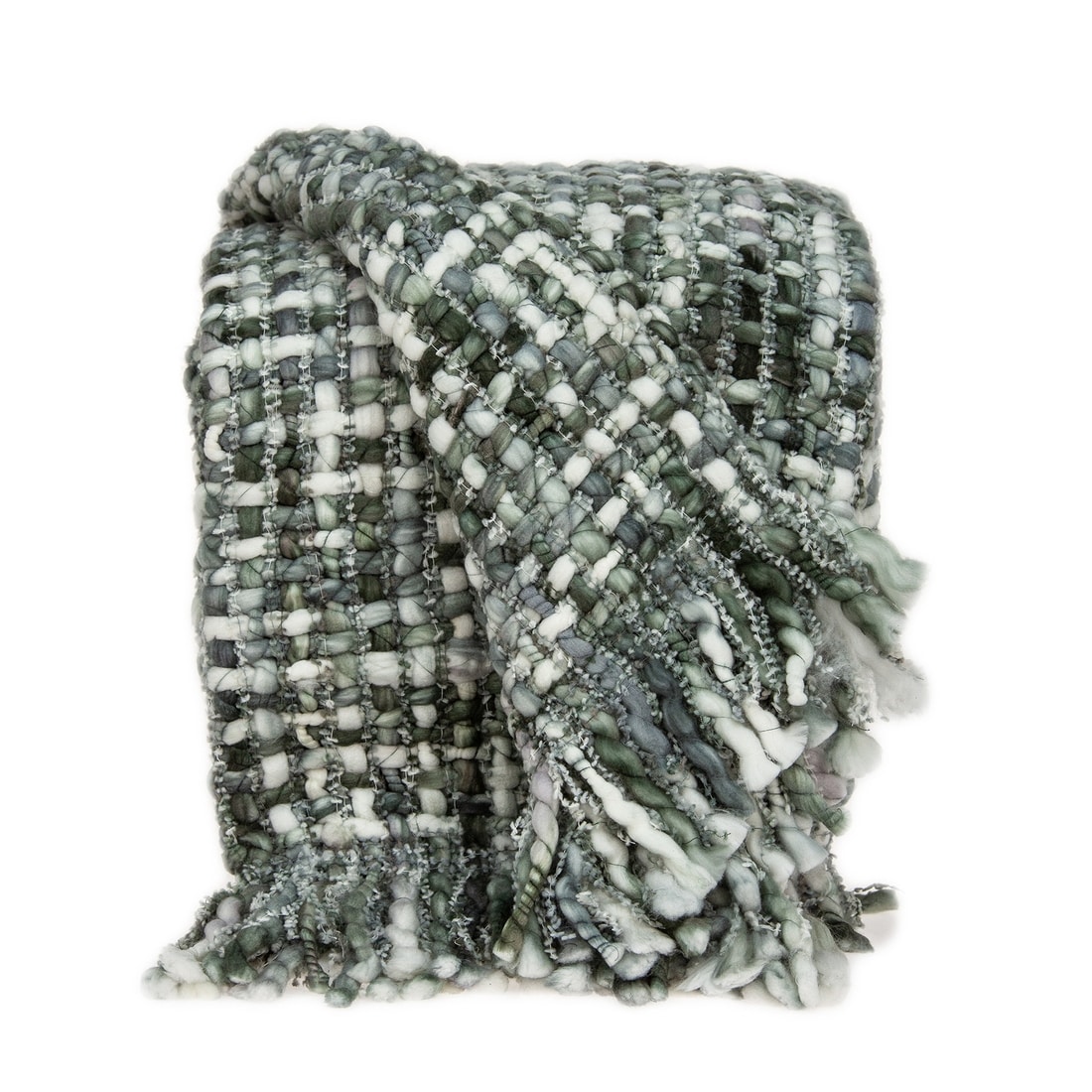 HomeRoots 4000476229 Green and White 52-in x 60-in Cotton Throw