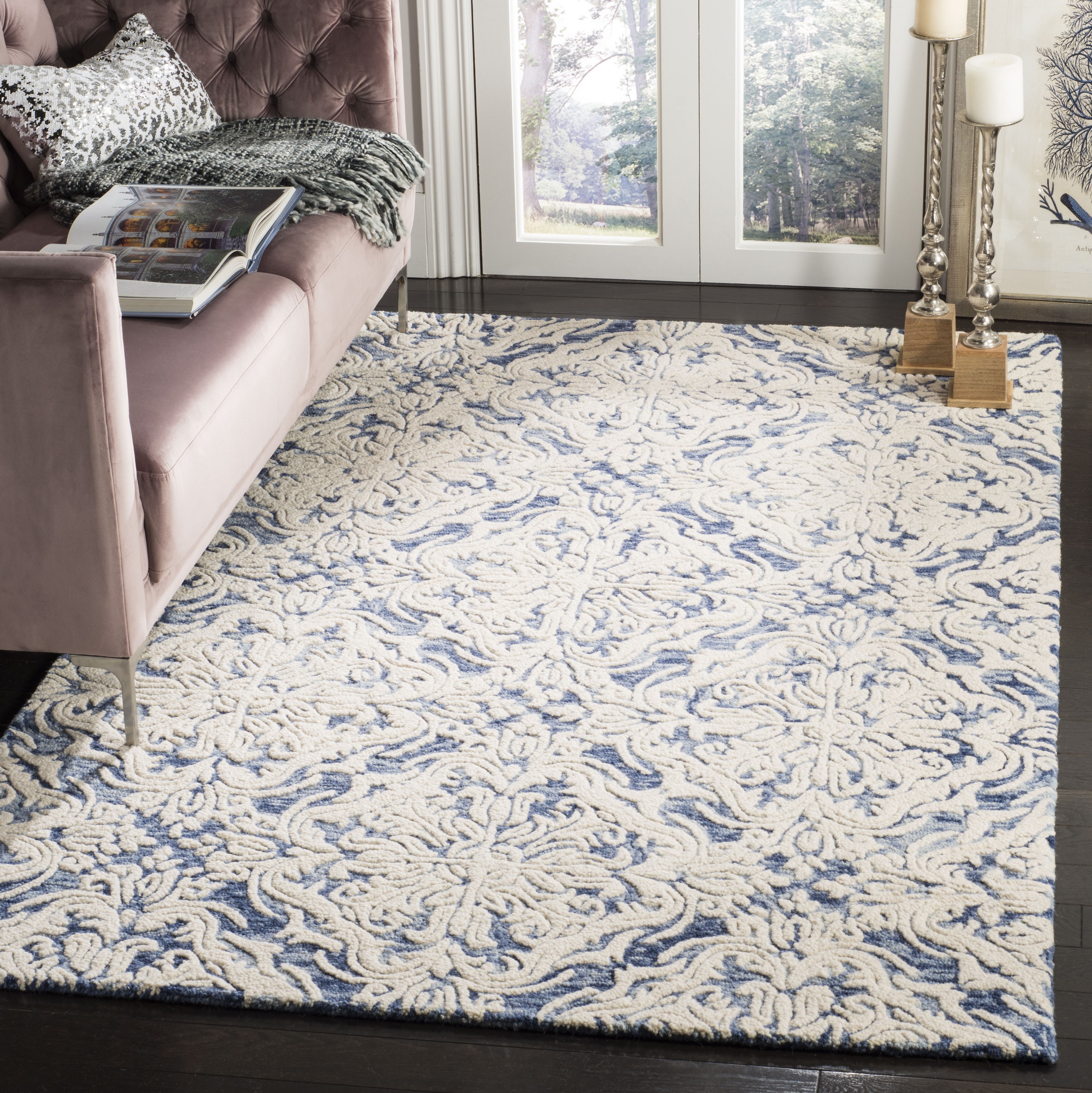 Safavieh BLM103M-8 Blossom Letty 8 x 10 (ft) Tufted Wool Blue/Ivory Rectangular Indoor Floral/Botanical Bohemian/Eclectic Area rug