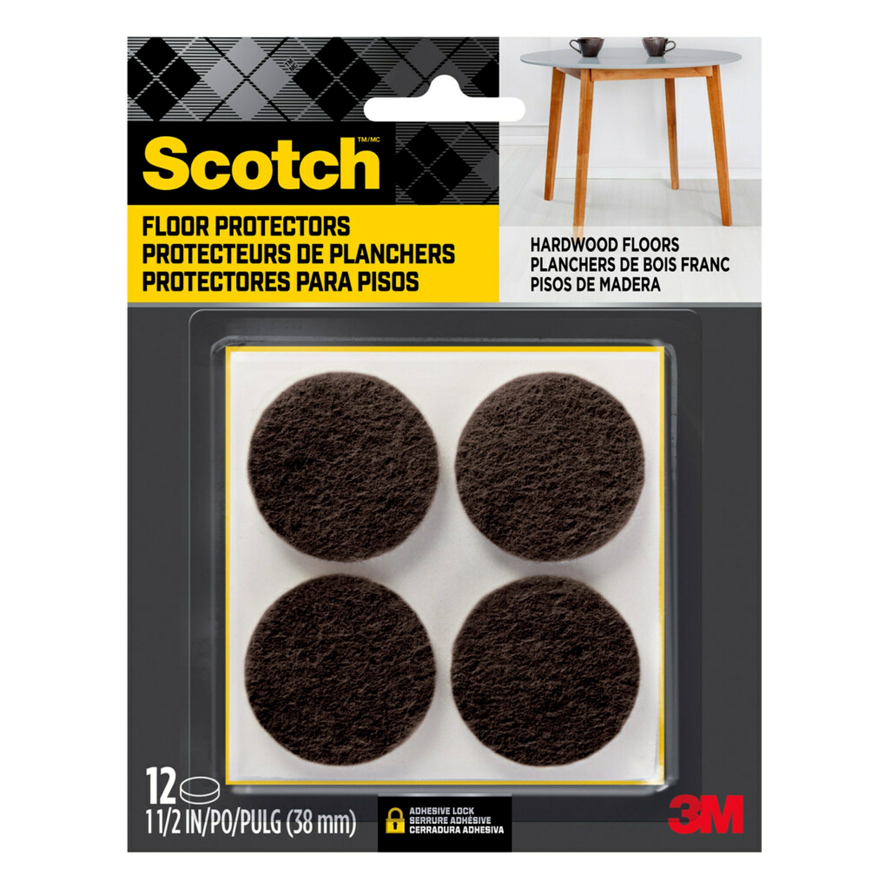 Scotch SP823-NA 12 -Pack 1-1/2-in Brown Round Felt furniture pads