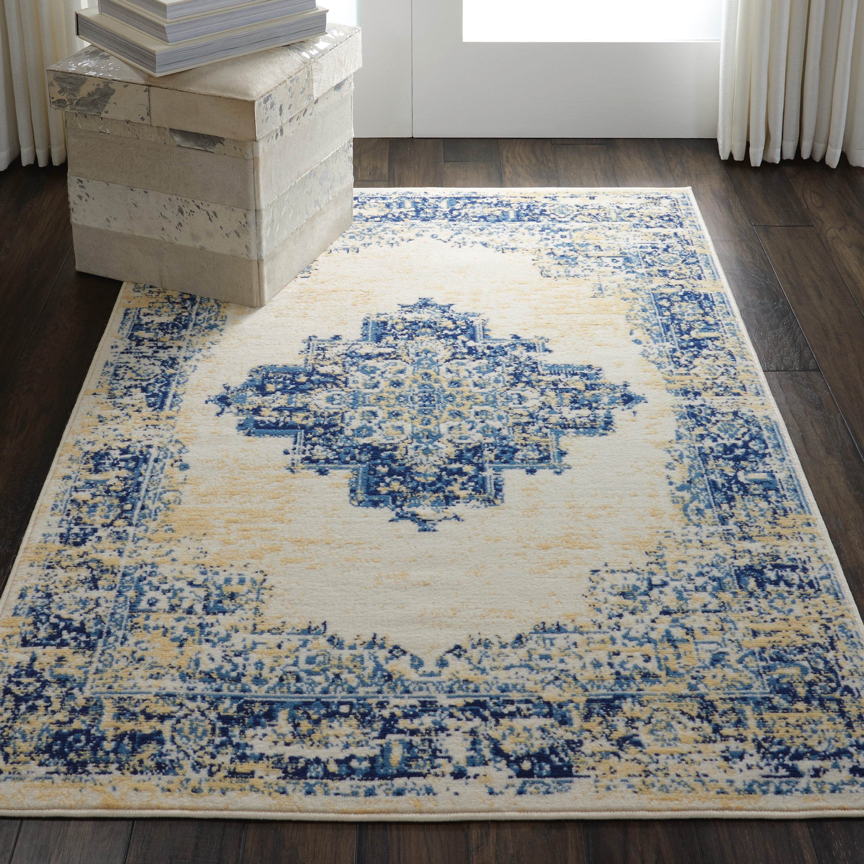 Nourison 99446459077 Grafix 4 x 6 (ft) Loomed White Rectangular Indoor Medallion Bohemian/Eclectic Area rug