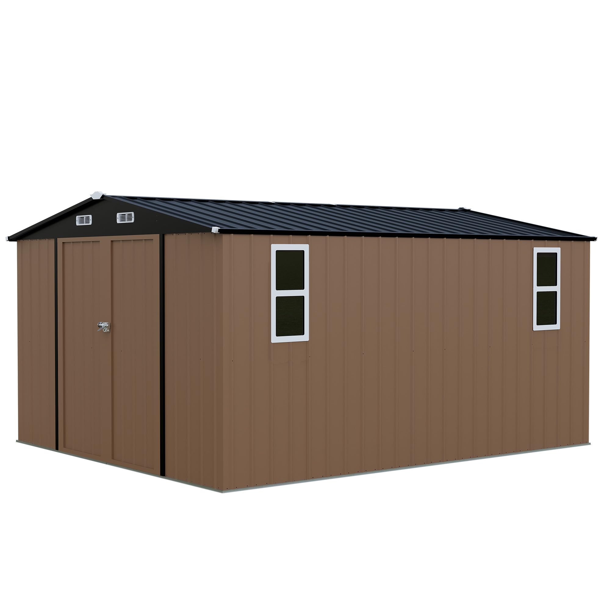 Yardgrace - 10x12 FT Outdoor Storage Shed with Window Heavy Duty Galvanized Steel Tool Shed with...