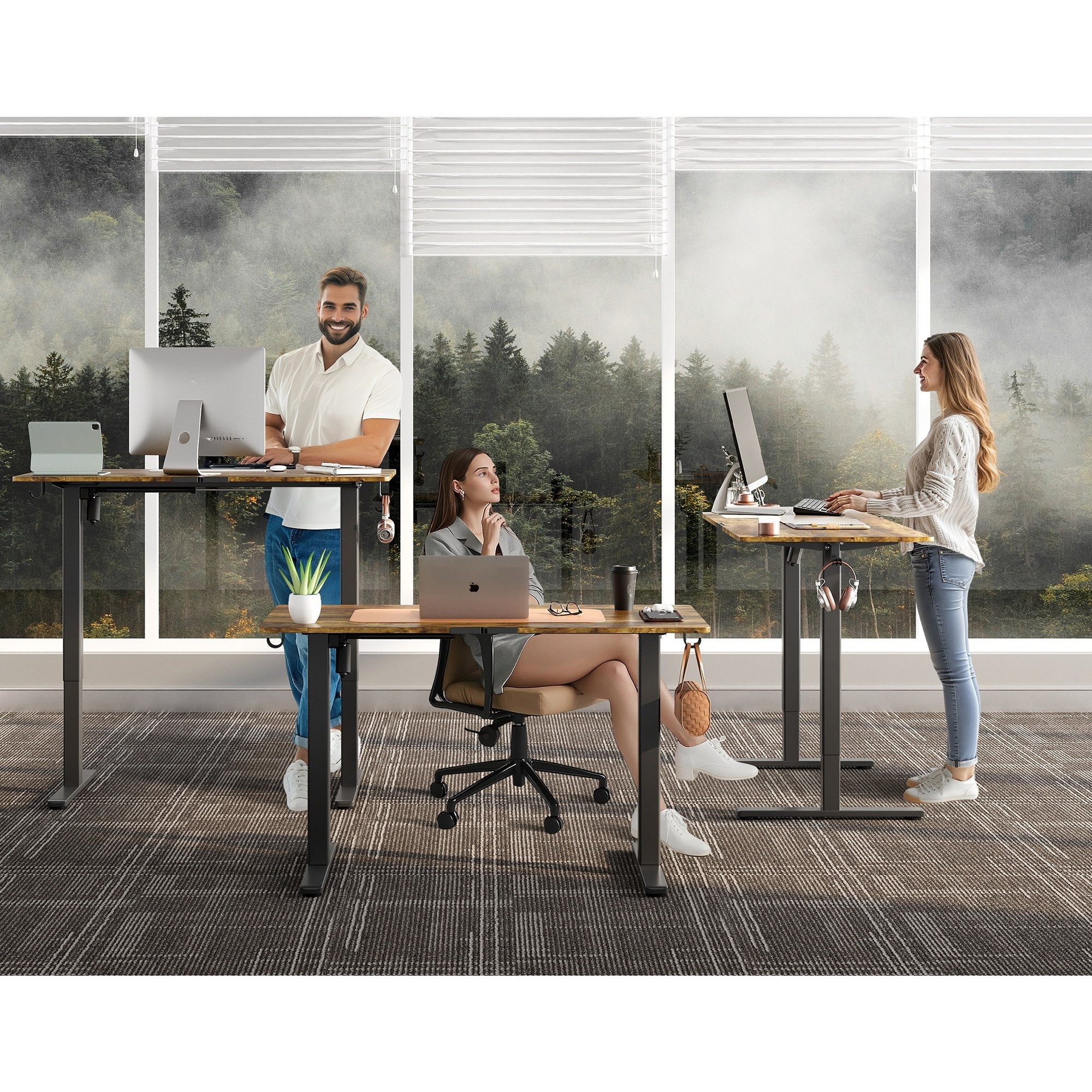 Horizons Prime 48 inch x 24 inch Brown Laminated Electric Height Adjustable Standing Desk with 3 Height Memory Presets