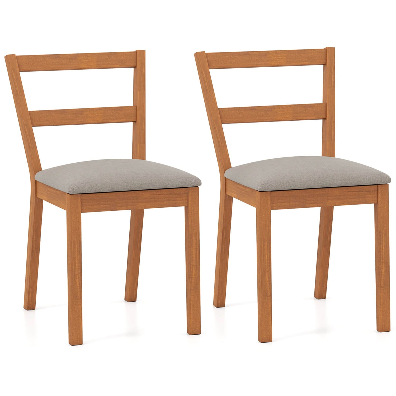 Costway CSHY001631 Wooden Dining Chair Set of 2 Upholstered Seat and Breathable Slat Backrest