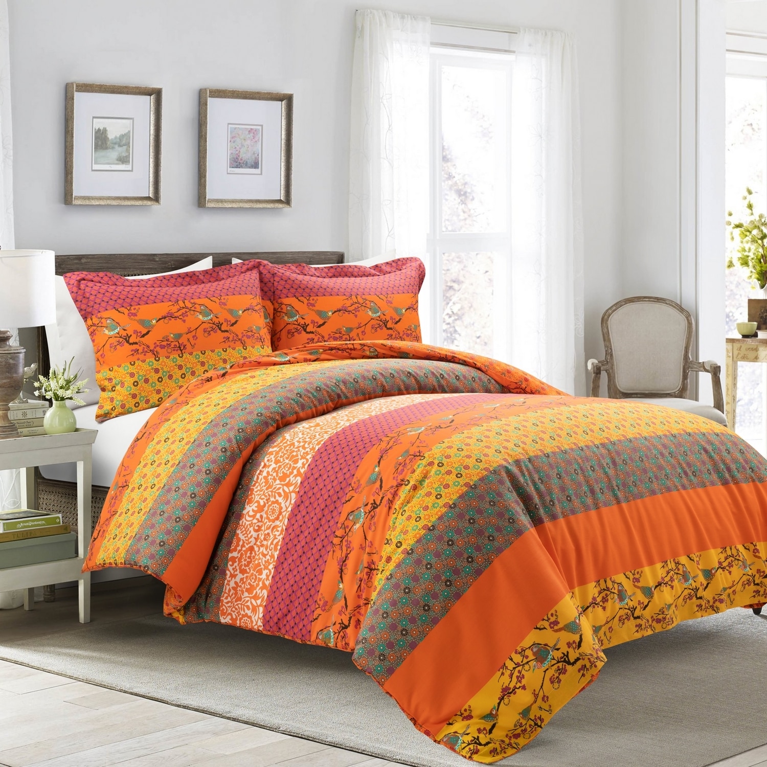 Lush Decor 21T011730 Tangerine Stripe Reversible Full/Queen Duvet Cotton