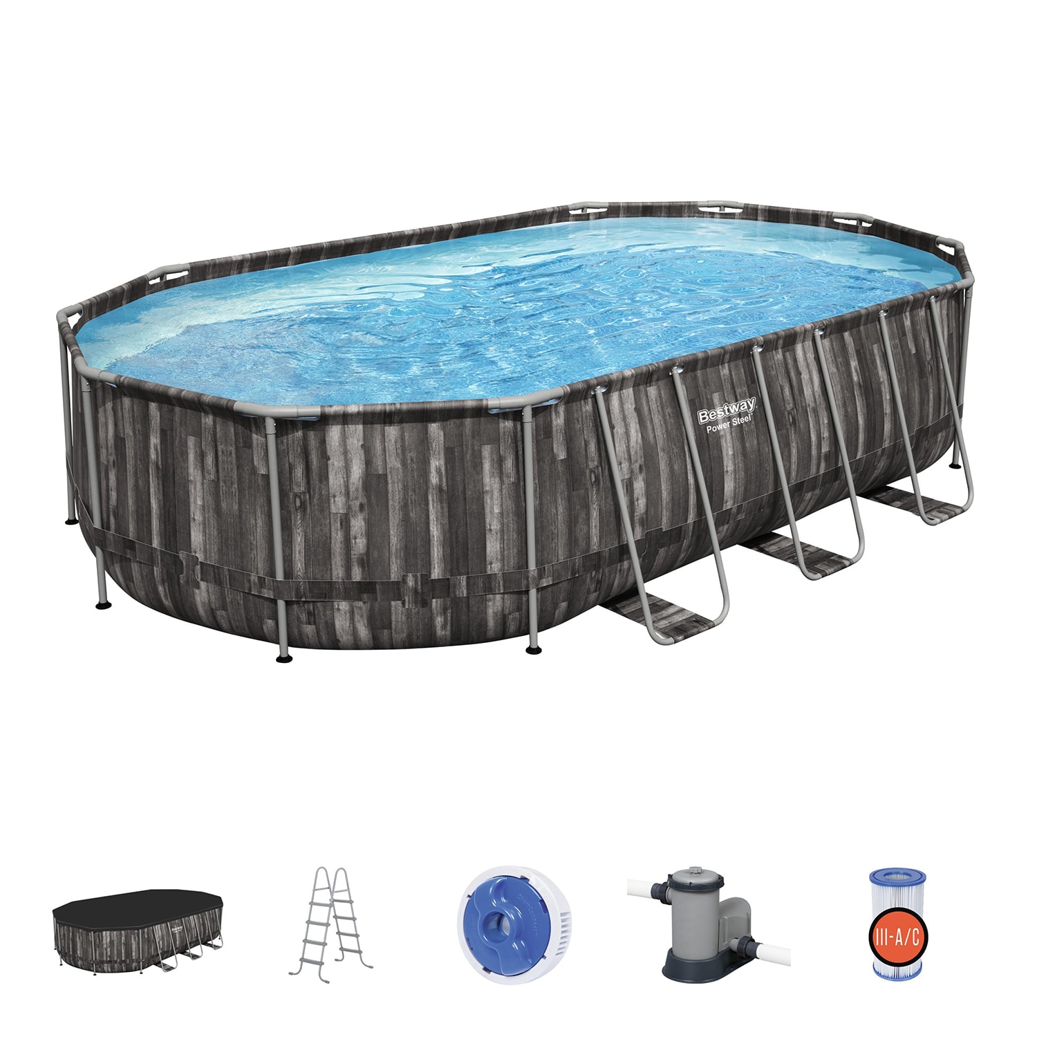 Bestway 20-ft x 12-ft department Pool Metal 48-in in Oval Cover Above-Ground Frame Pool Ladder Above-Ground the and x with at Pools