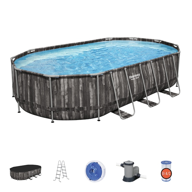 Bestway 20-ft x 12-ft x 48-in Metal Frame Oval Above-Ground Pool with Pool  Cover and Ladder in the Above-Ground Pools department at