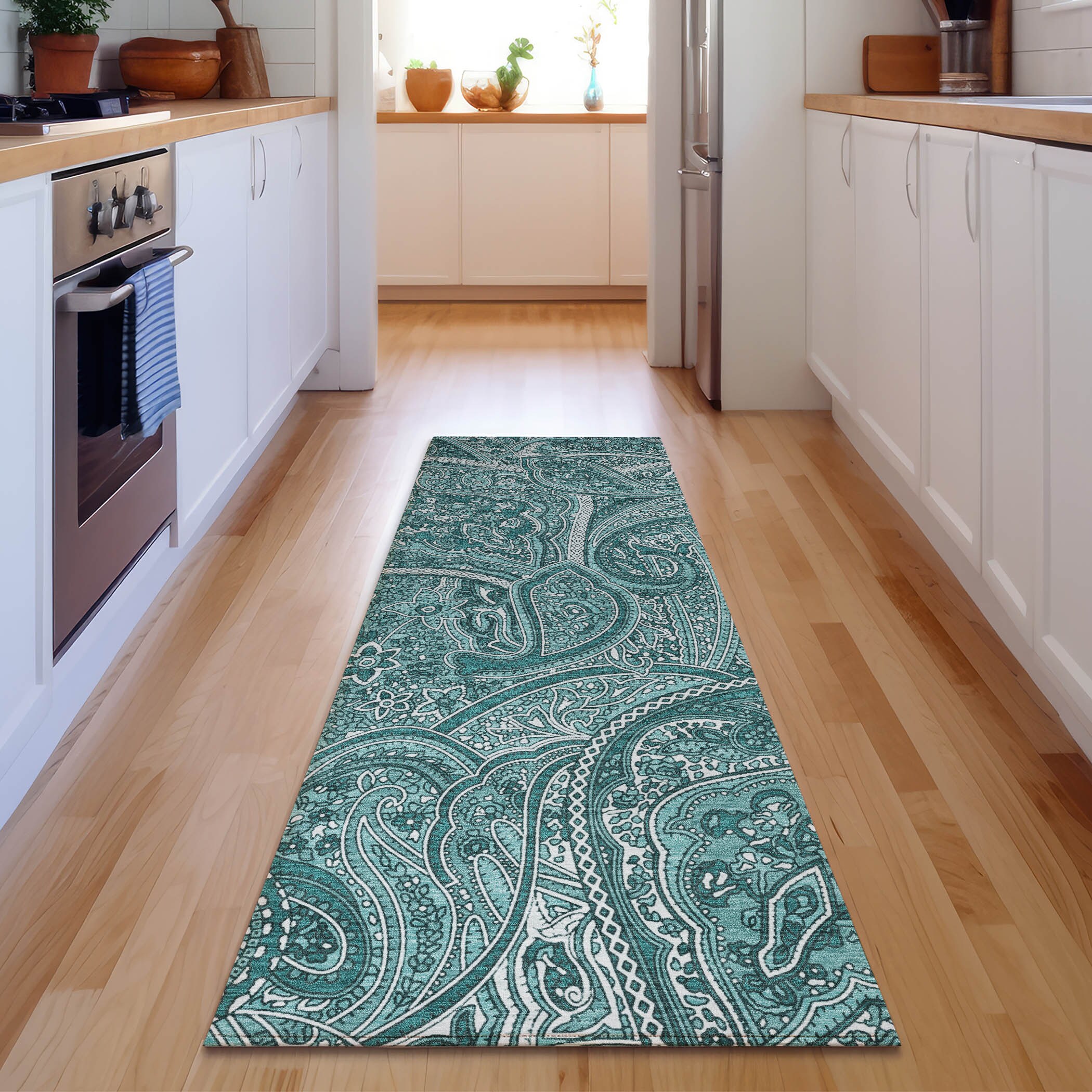 Addison Rugs AMF623TE2X8 Mayfield AMF623TE 2 x 7 (ft) Polyester Teal Rectangular Indoor Paisley Machine washable Runner rug
