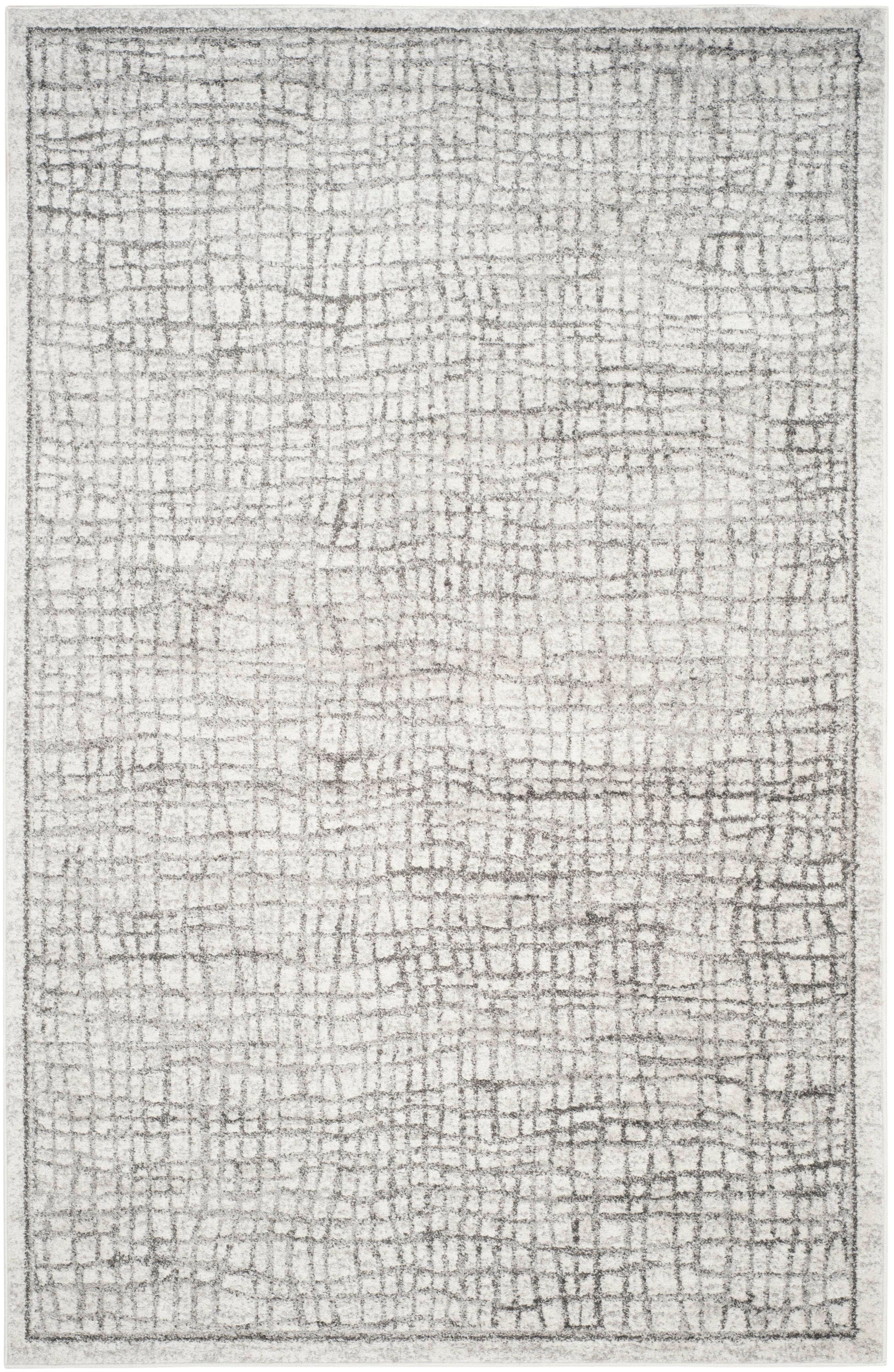 Ivory and Silver Rectangular Synthetic Area Rug, 6' x 9'
