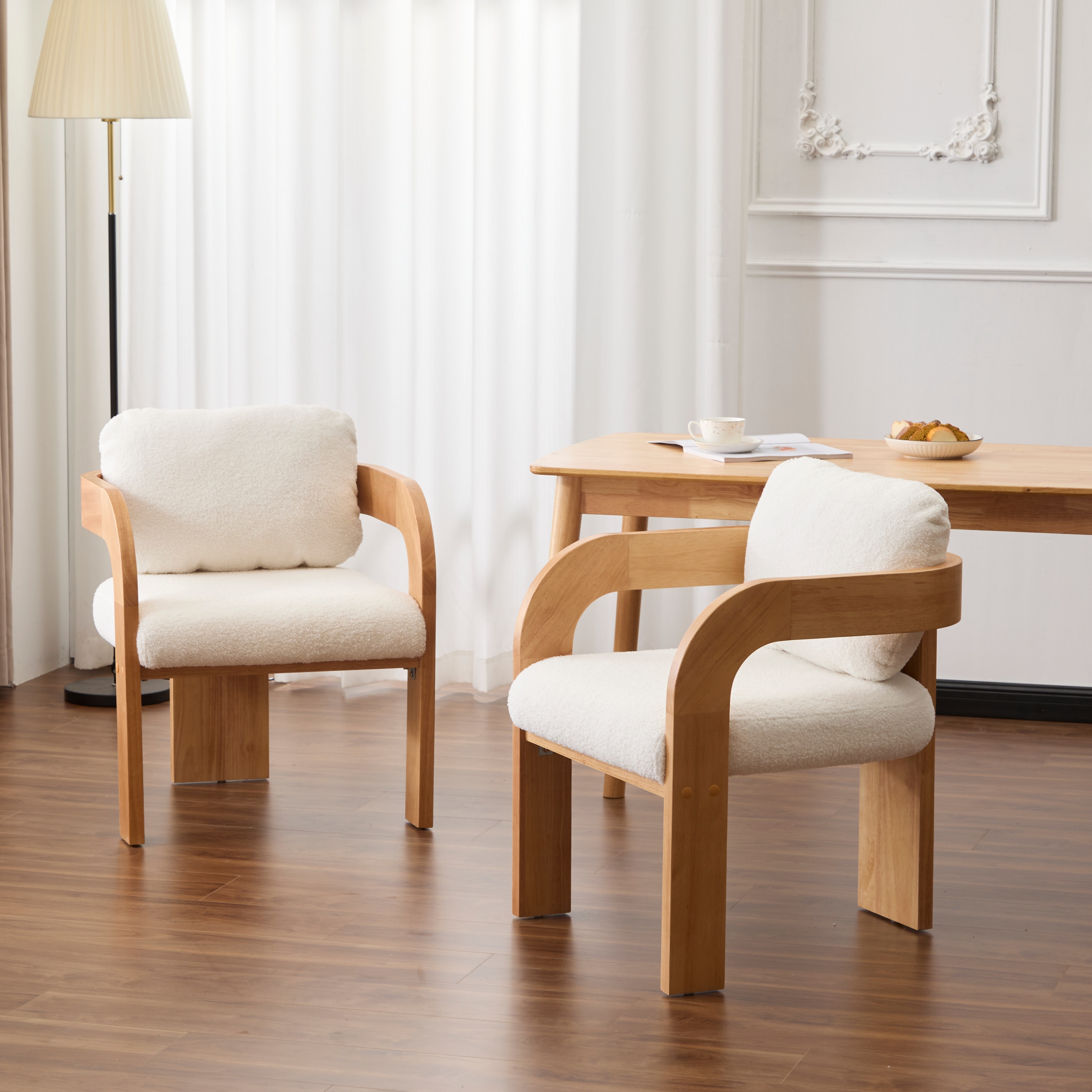 Christopher Knight Home - Mid-Century Modern Boucle Upholstered Dining Chairs with Wood Frame Erg...