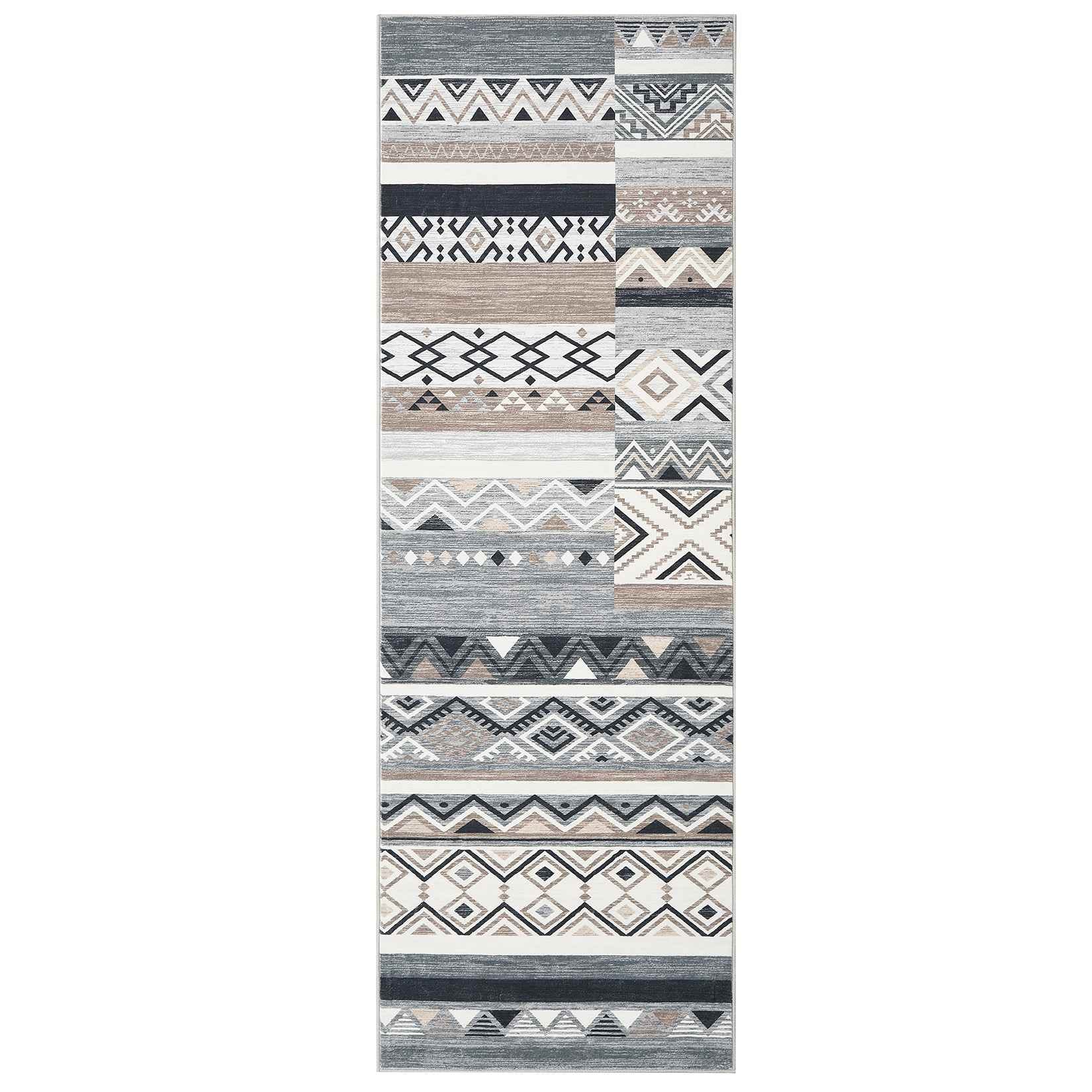 Qeetex SUNNY-PHO-16M45GO9 2 x 6 ft Polyester Grey Rectangular Laundry Bathroom Kitchen Geometric Modern Farmhouse Runner Rug