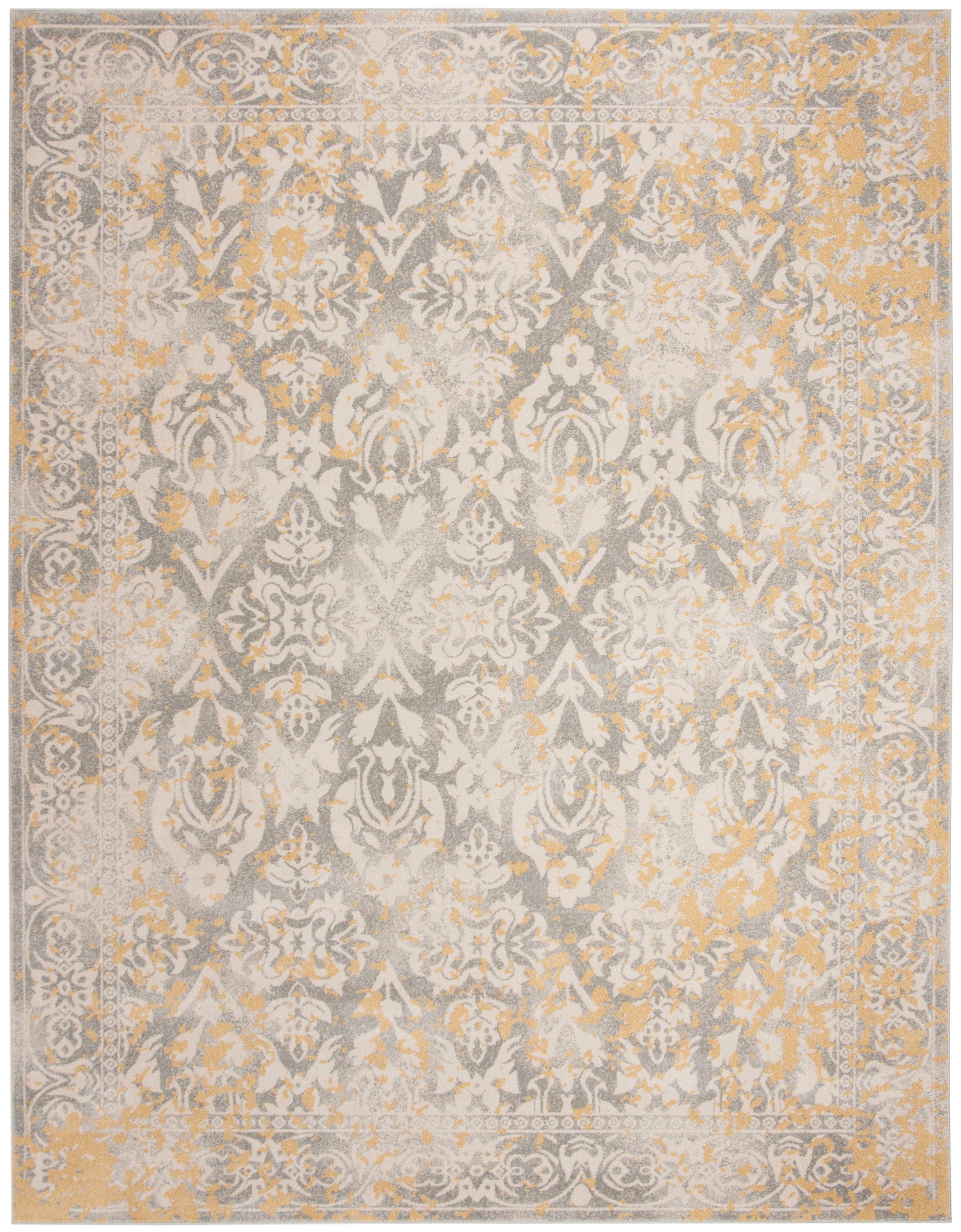 Ivory and Gray High Pile Synthetic Area Rug