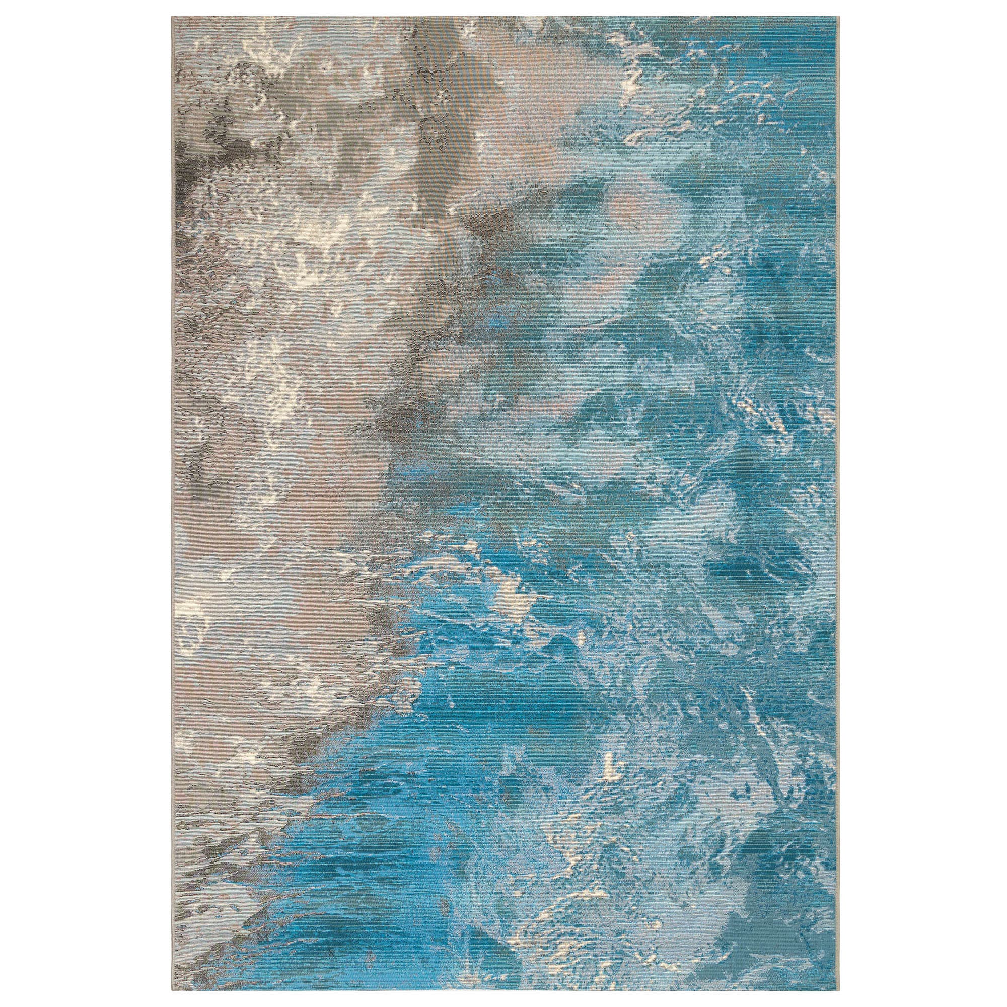 Gray and Blue Abstract Synthetic Rectangular Rug