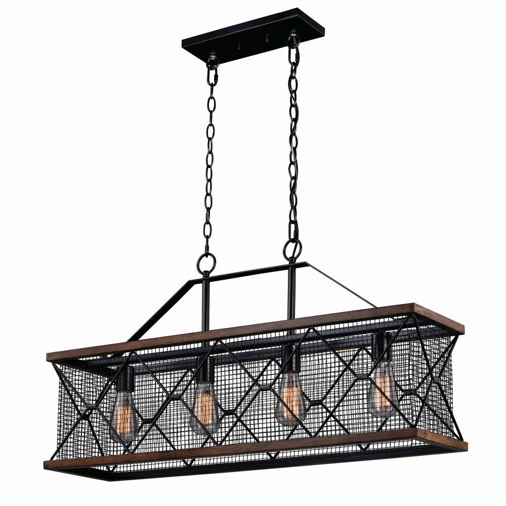 Cascadia H0208 Bremerton Oil Rubbed Bronze and Burnished Teak Industrial Cage Chandelier