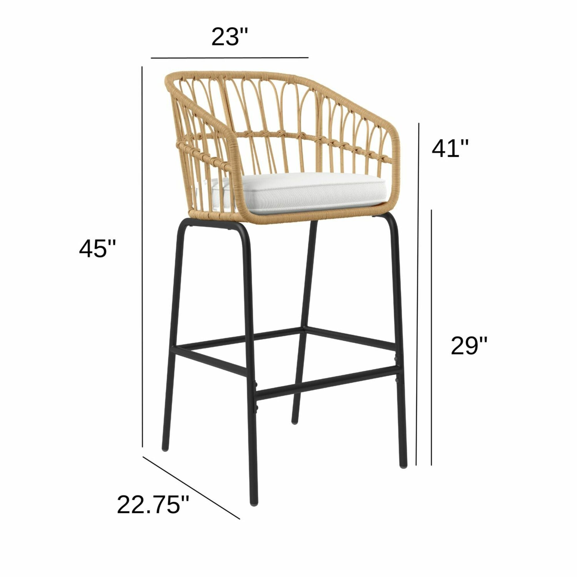 Haven Way Hana Set of 2 Wicker Tan/Black Aluminum Frame Stationary Bar ...