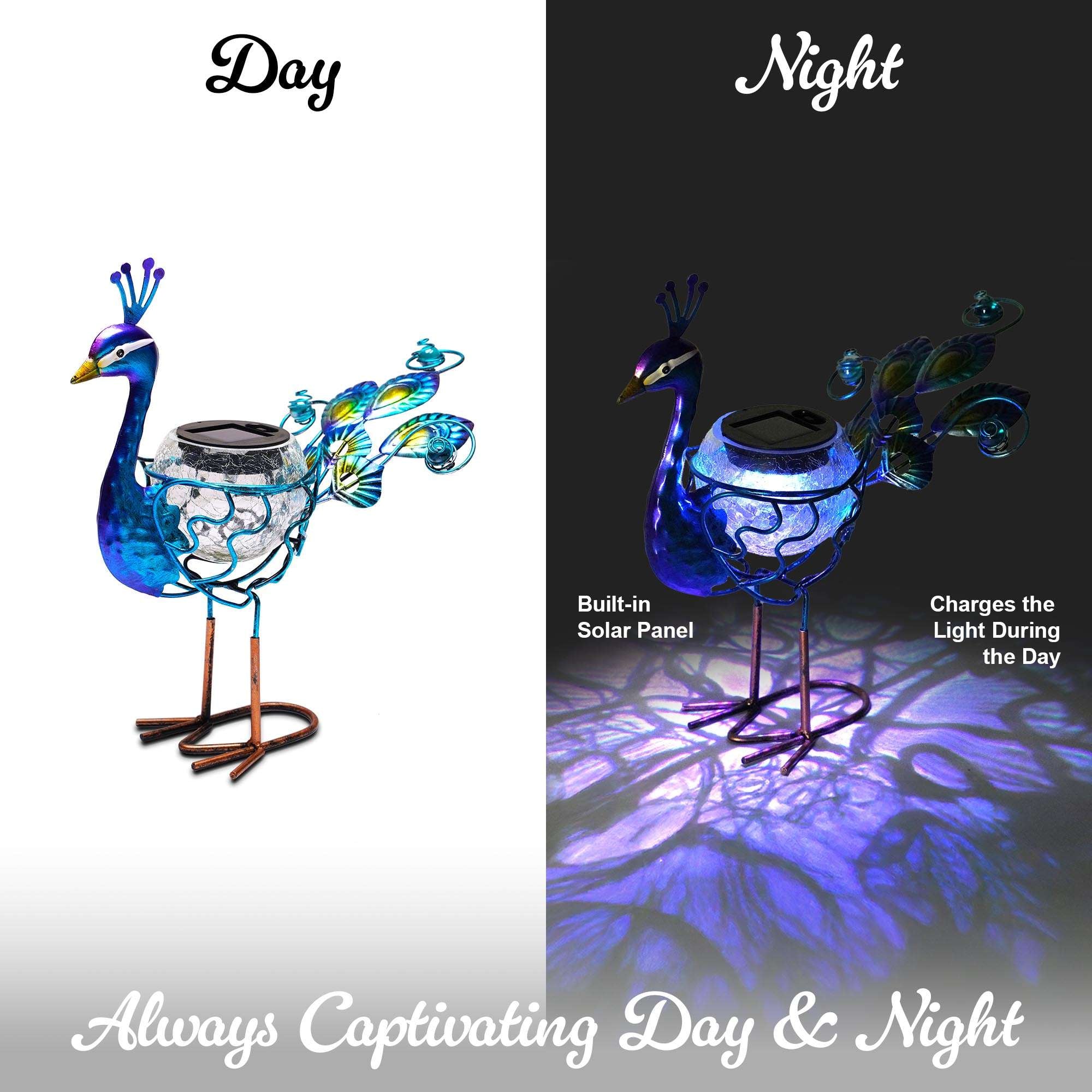 G128 11.5-in H x 13-in W Multicolor Solar Metal Peacock Garden