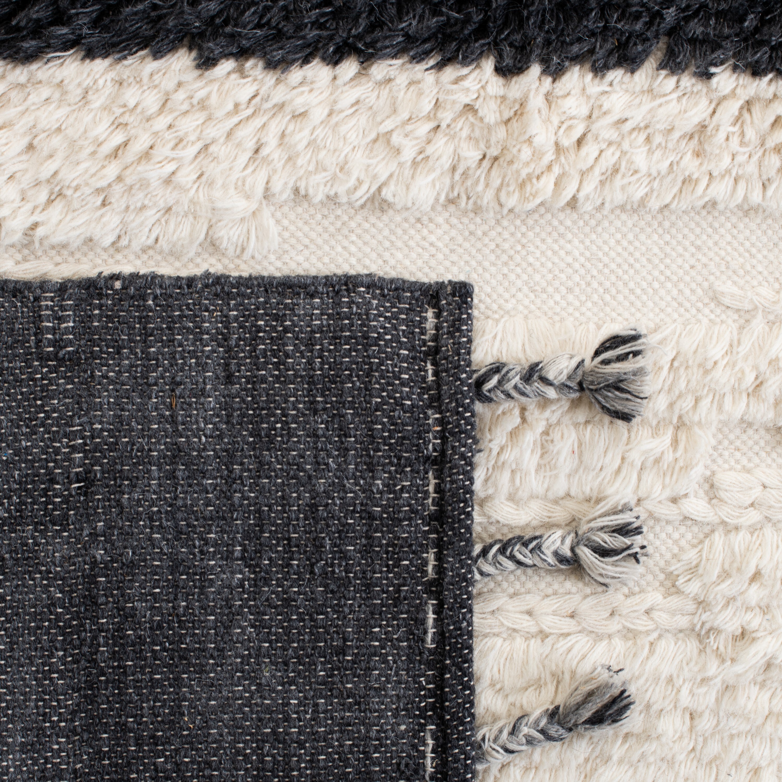 Ivory and Gray Hand-Knotted Wool Striped 9' x 12' Rug