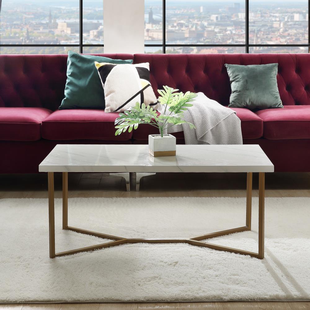 Clihome White Marble Wood Midcentury Coffee Table At Lowes.com