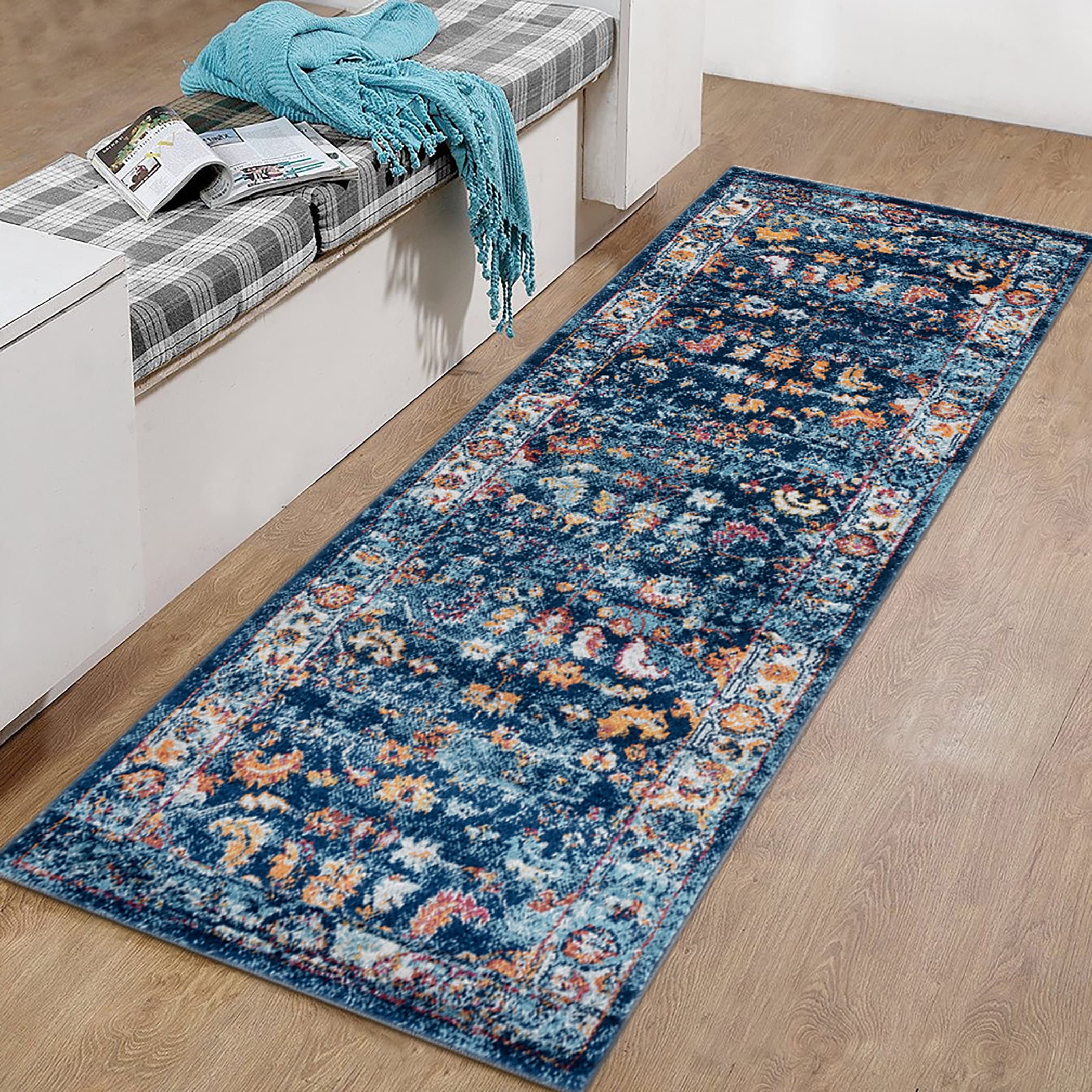 AMER ALX850206 Alexandria 2 x 6 (ft) Loomed Polypropylene Blue Rectangular Indoor Border Runner rug