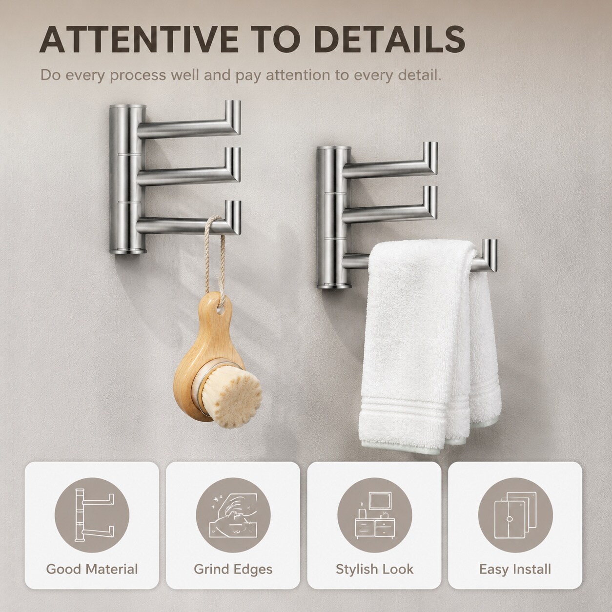Paradigms Interiors SUS 304 Stainless Steel Swivel Robe Towel Hook 3 ...