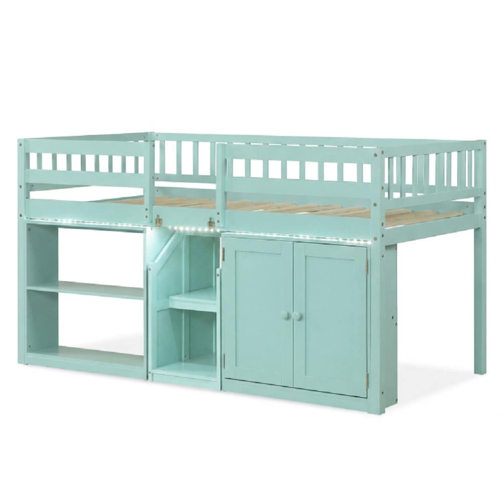 Slickblue - Kids Twin Loft Bed with Guardrails and Stairs Delta for Bedroom or Playroom (Availabl...