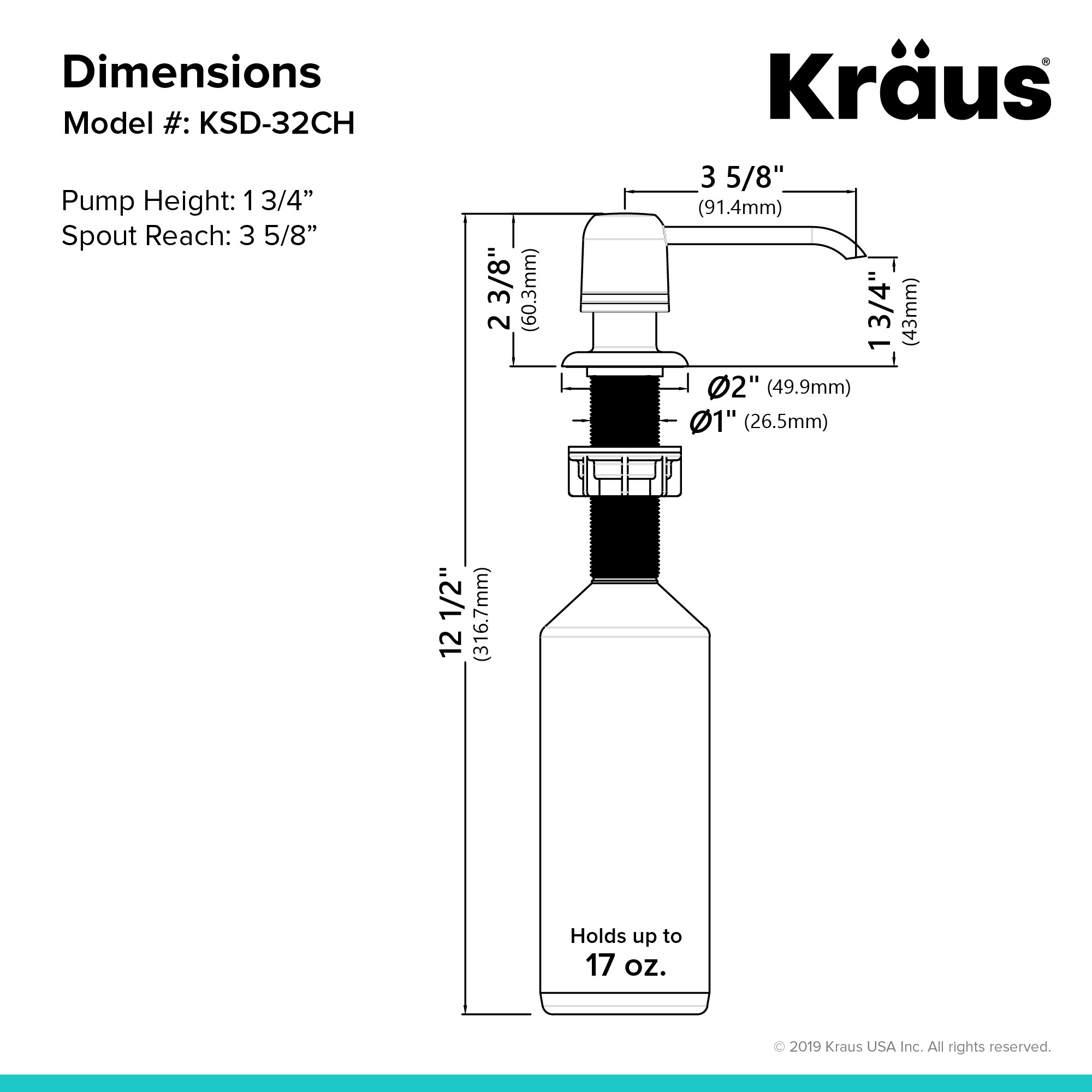 Kraus Chrome 17oz Capacity Deckmount Soap and Lotion Dispenser at