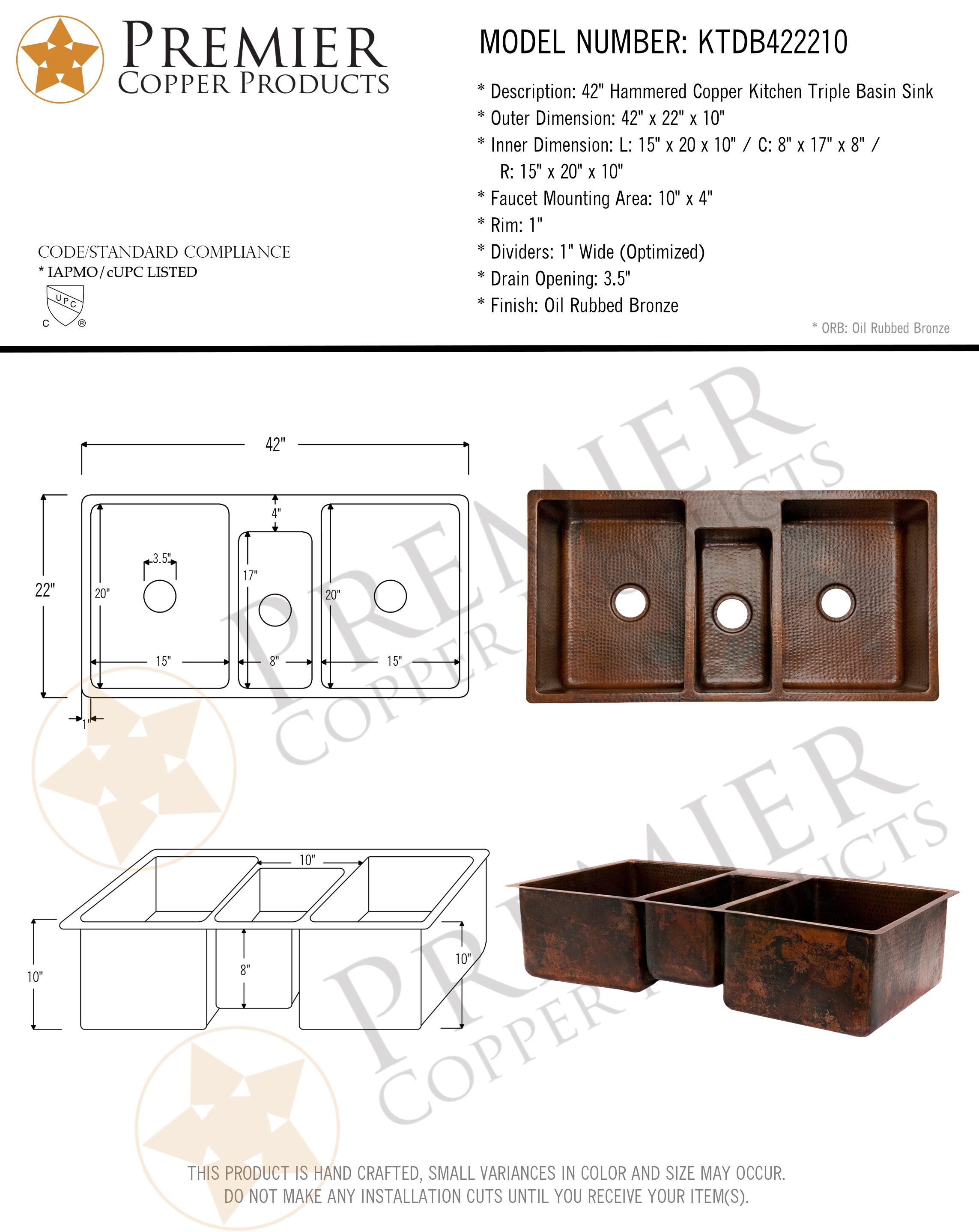 PREMIER COPPER PRODUCTS KTDB422210 Kitchen-Sinks - View #8