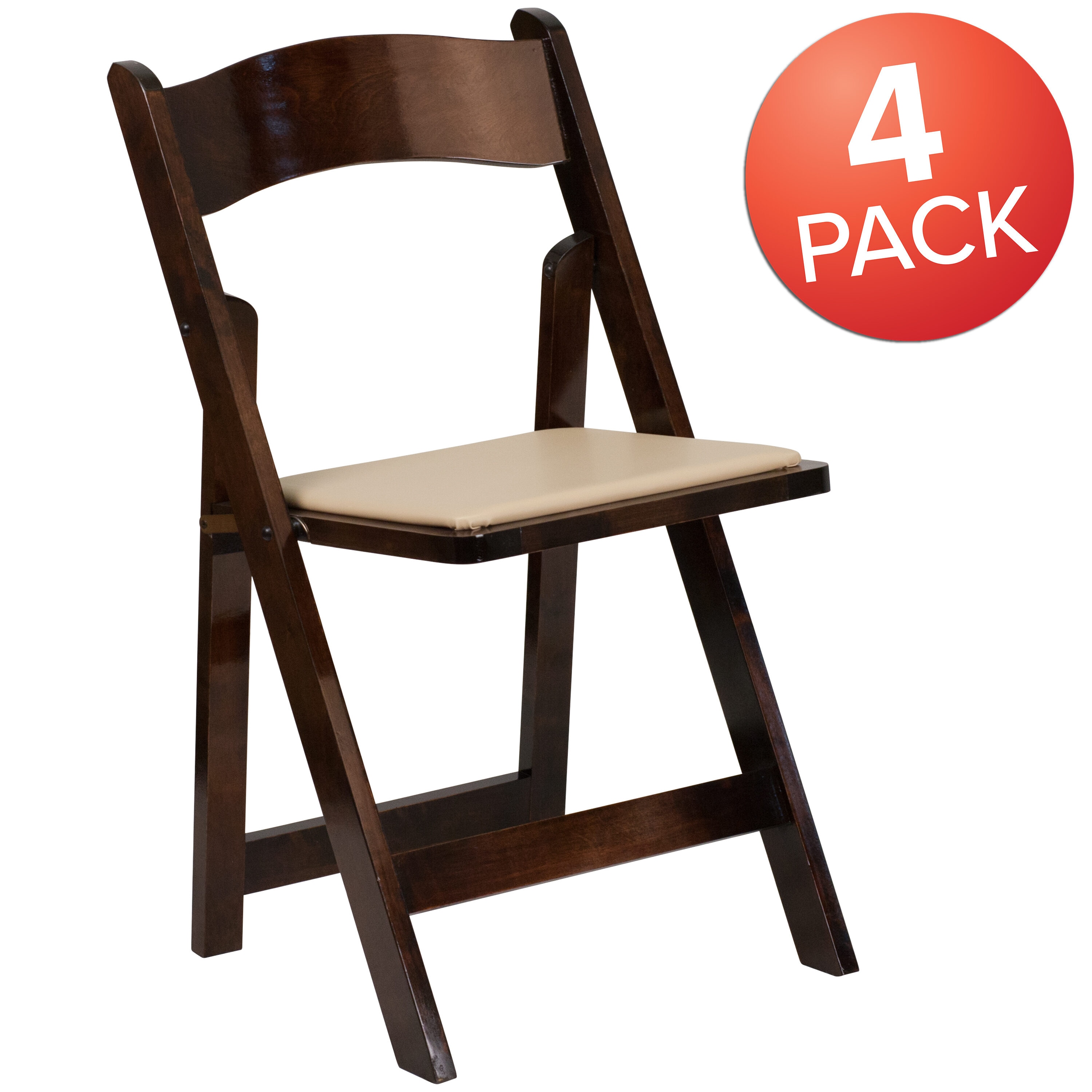 Fruitwood Beechwood Folding Dining Chair with Vinyl Padded Seat