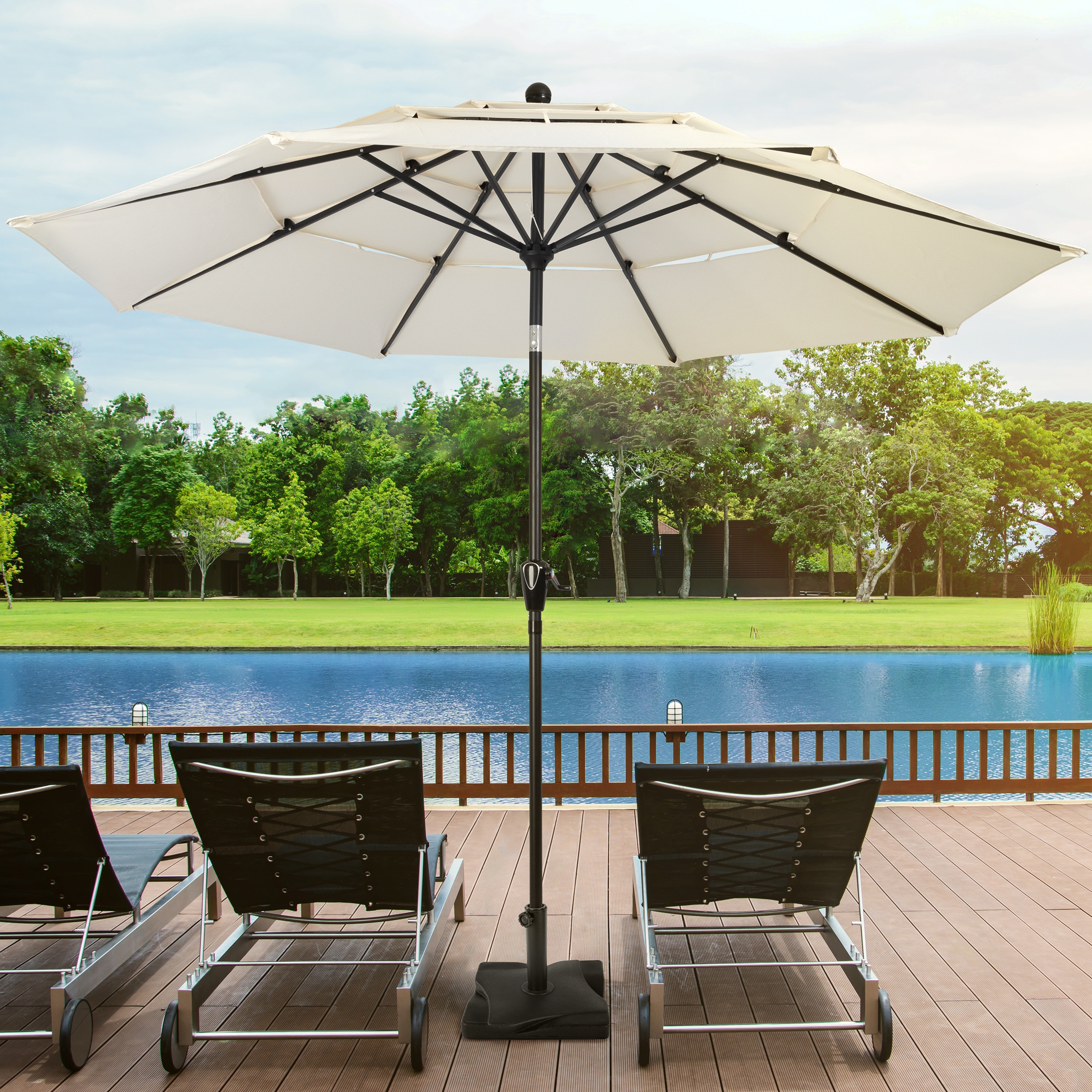 Black Round Concrete Outdoor Umbrella Base, 26 lbs