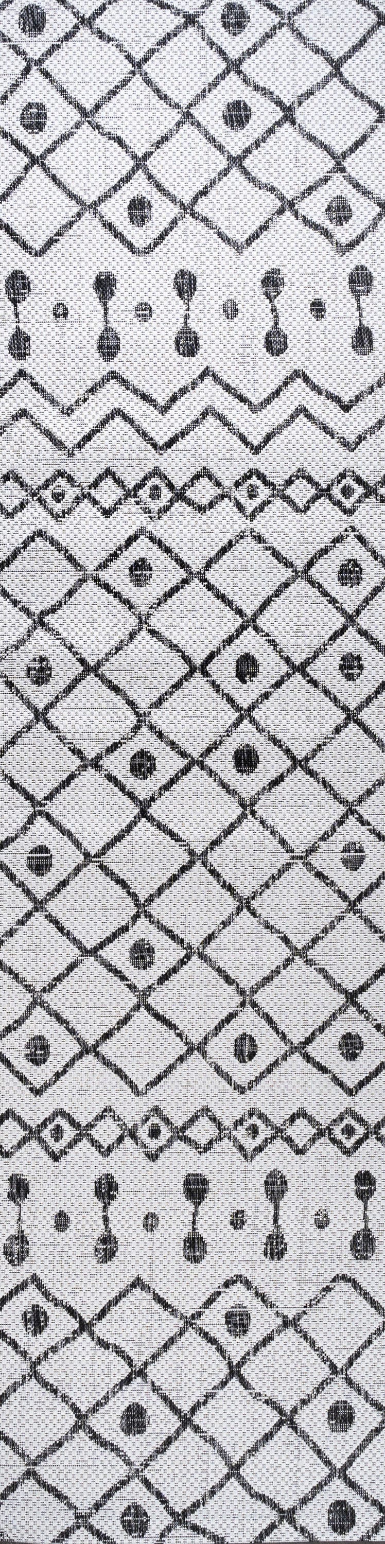 Black and Ivory Geometric Synthetic Runner Rug, 2x10 Feet