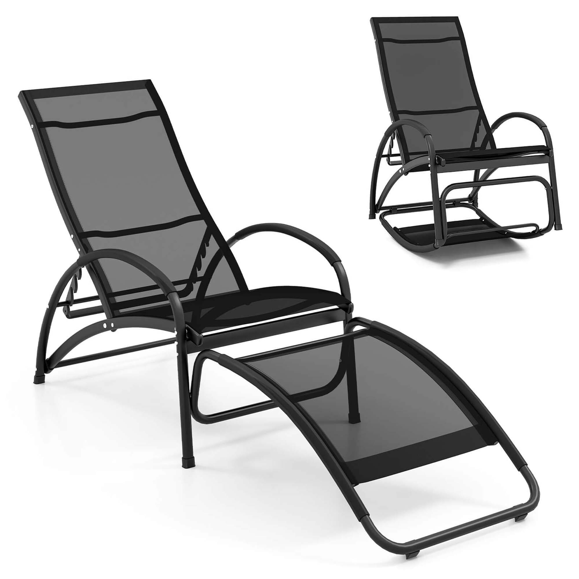 Costway HCST02204 Black Aluminum Frame Stationary Beach Chair with Gray Mesh Seat