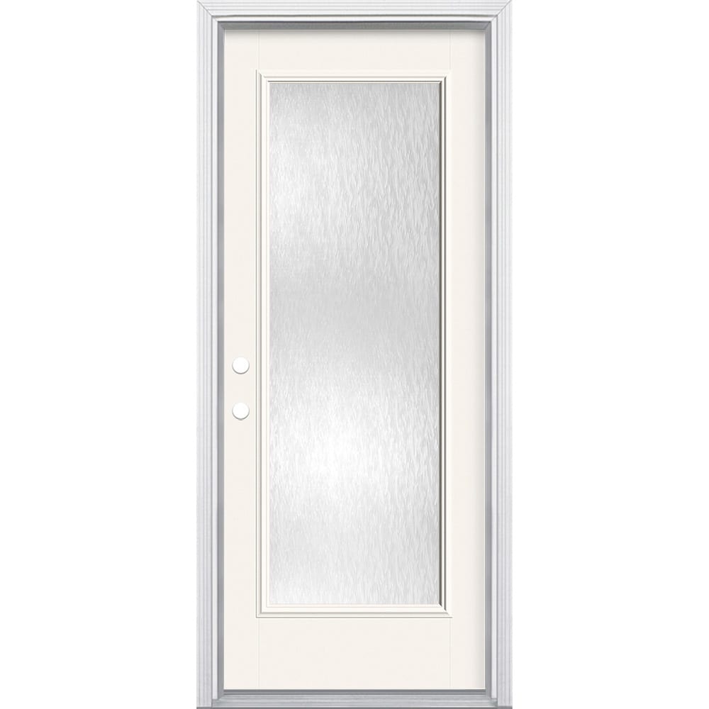 Masonite 627444 32-in x 80-in x 4-9/16-in Fiberglass Full lite Right-hand inswing Arctic White Painted Prehung Front Door with Brickmould Insulating core
