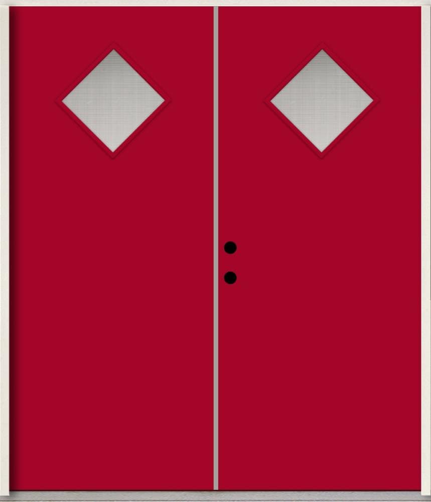 RELIABILT LO1067531 Spotlights 72-in x 80-in x Fiberglass 1/4 lite Right-hand inswing Cut Ruby Paint Painted Prehung Double Front Door Insulating core