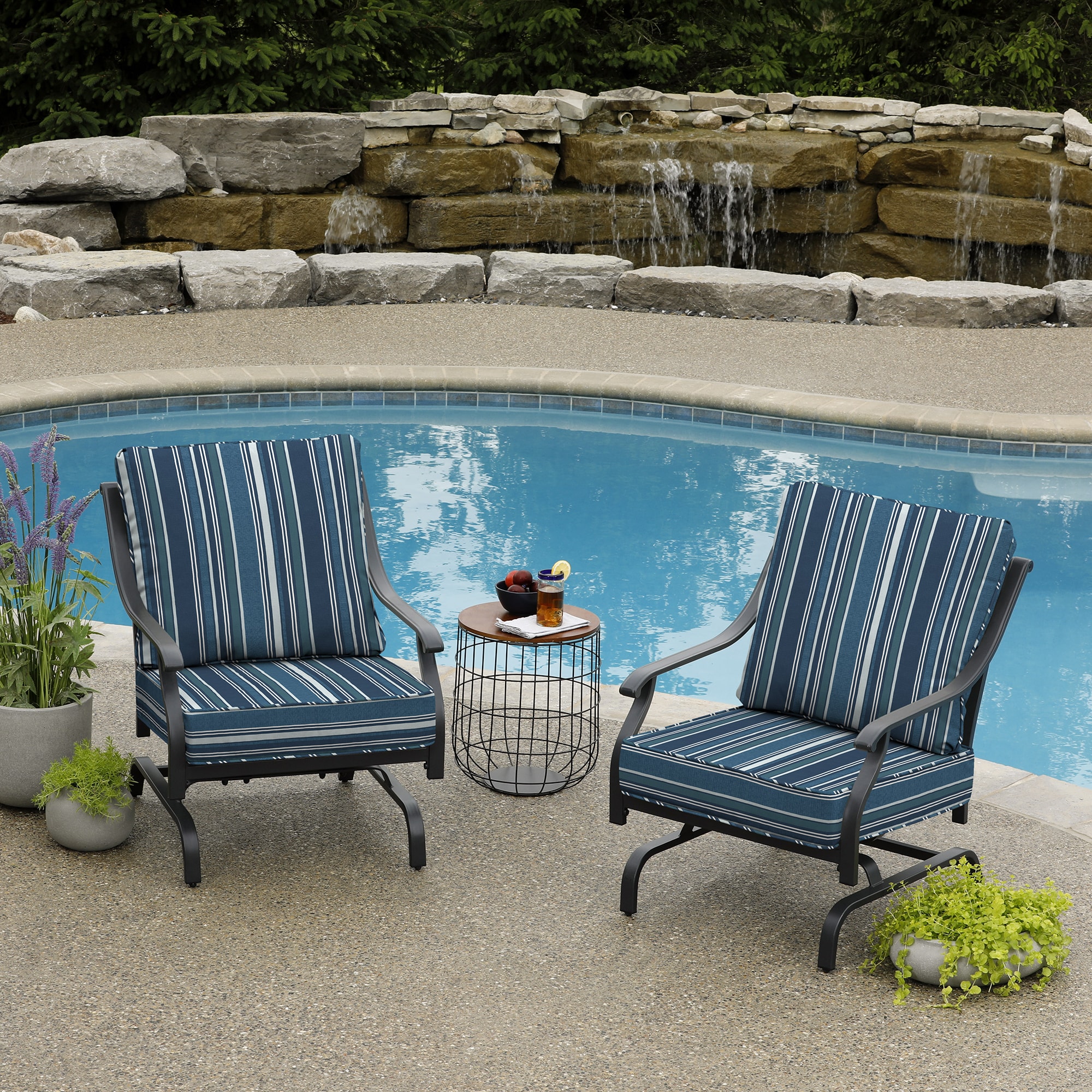 Striped shop patio cushions