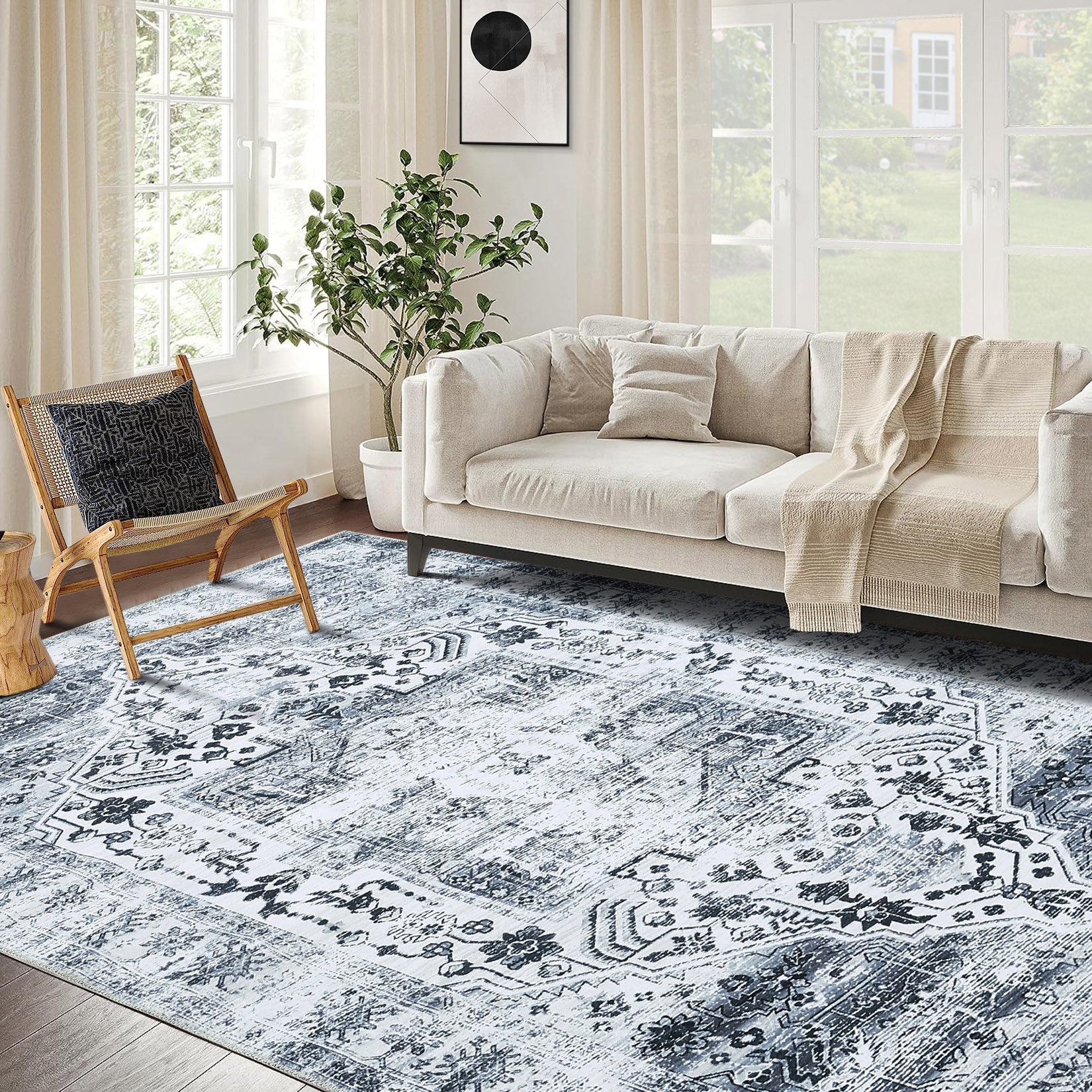 Garvee YXY-LO-PHO-0XT1FSUS 6 x 9 (ft) Polyester Gray Rectangular Indoor Abstract Persian Machine washable Area rug