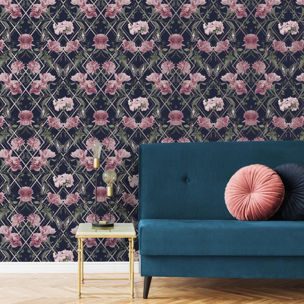 Sublime Botanical Trellis Navy and Pink Removable Wallpaper in the Wallpaper  department at Lowescom