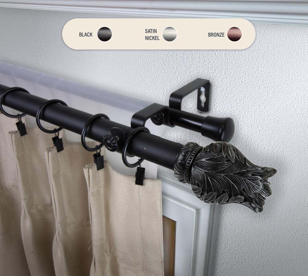 Hart & Harlow L100-30-992-D 1-in Vera 120-in to 170-in Black Steel Double curtain rod with Finials