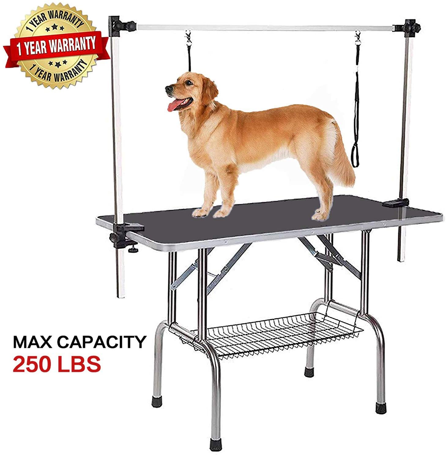 Mondawe Medium Dog Grooming Table - Adjustable Height, Metal Frame, Non-Slip Surface - Blue Stainless Steel | MD-WF2821A