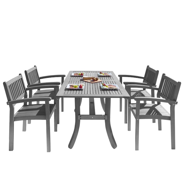 Vifah Renaissance 5 Piece Gray, Outdoor Patio Dining Set With Stackable Chairs