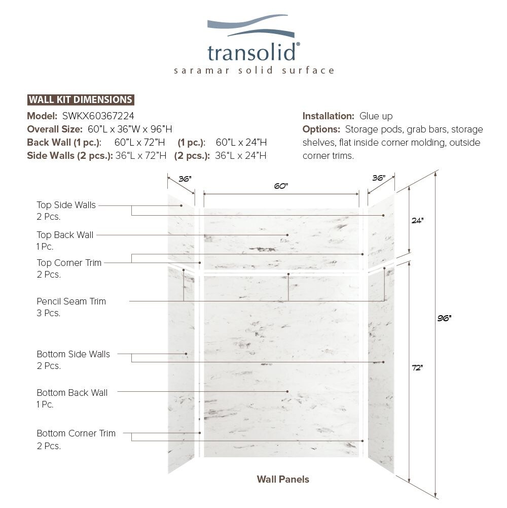 Transolid SWKX60367224-47V Shower-Wall-Surrounds - View #5